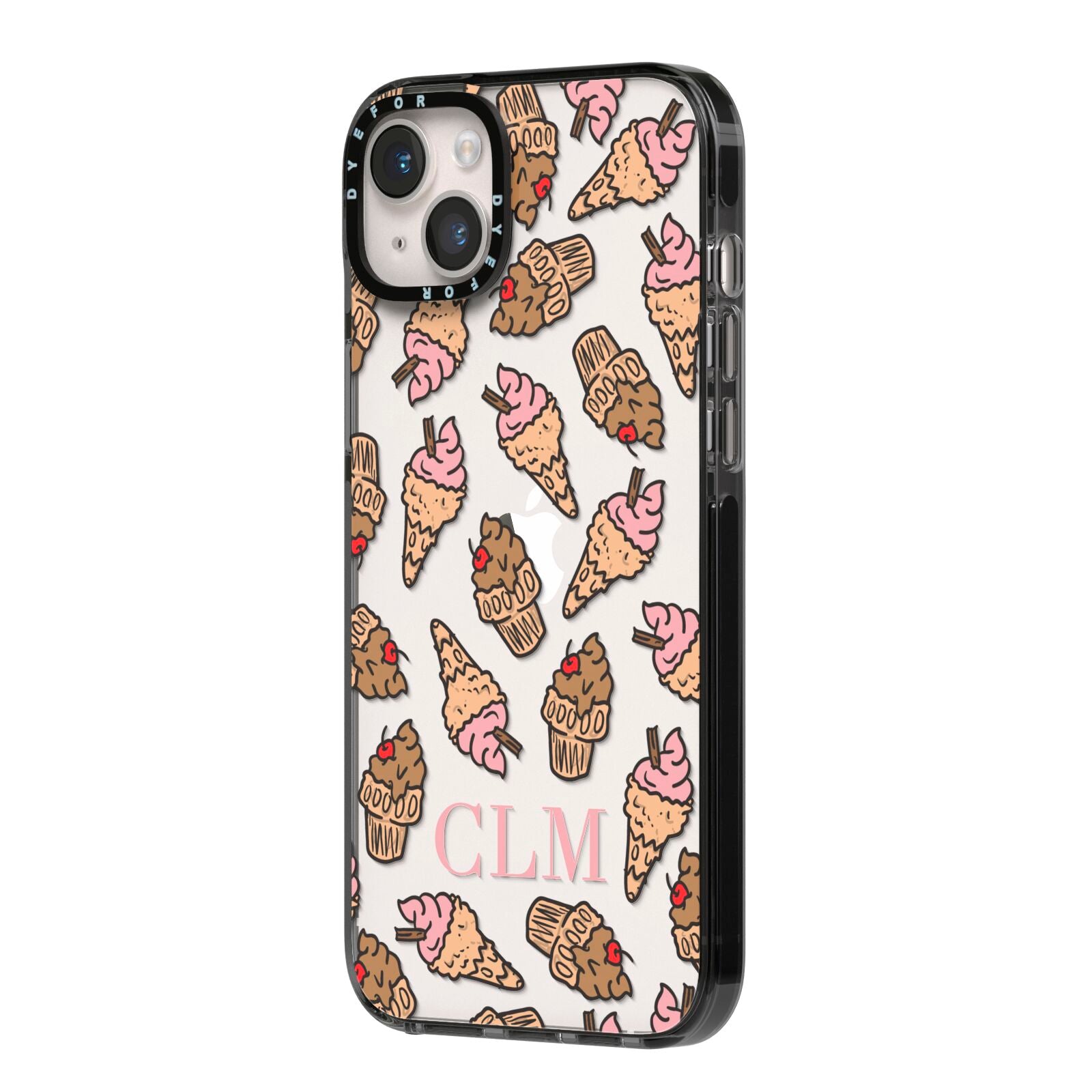 Personalised Ice Creams Initials iPhone 14 Plus Black Impact Case Side Angle on Silver phone