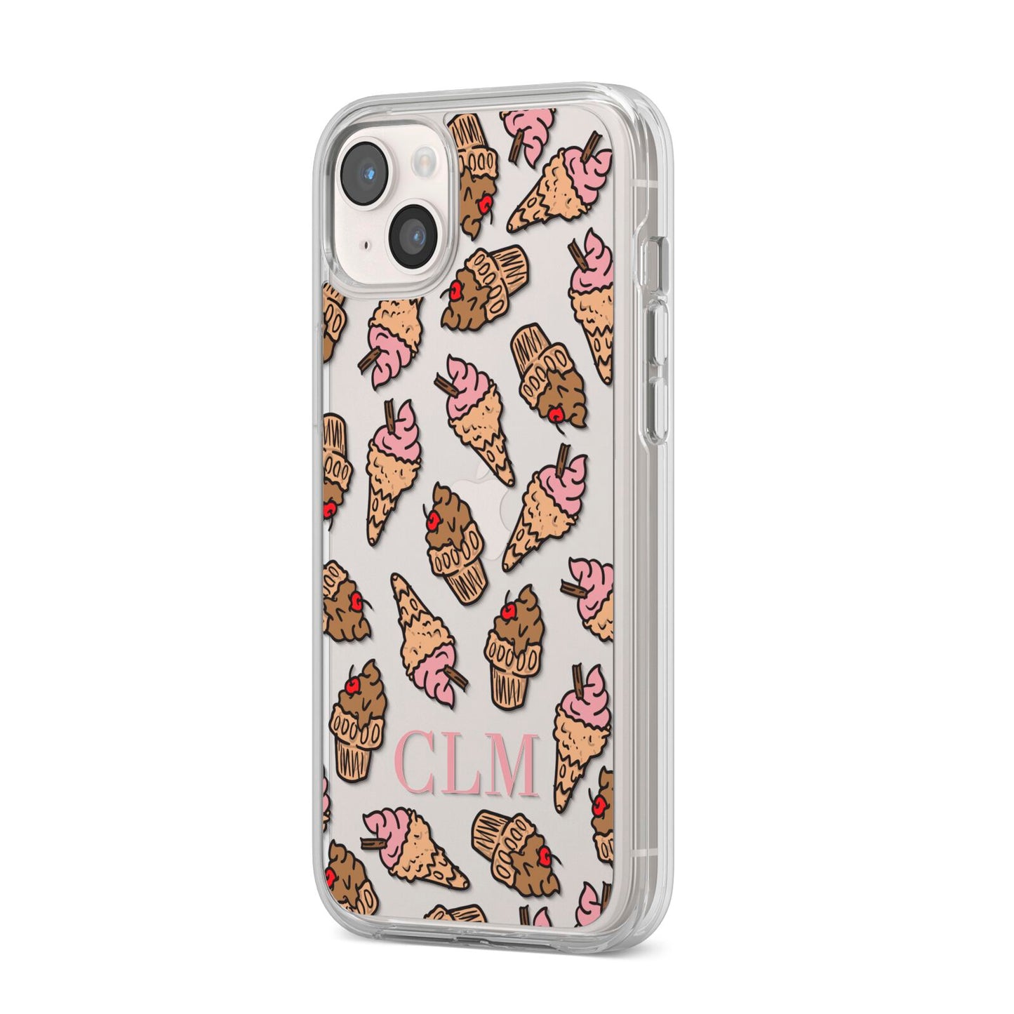 Personalised Ice Creams Initials iPhone 14 Plus Clear Tough Case Starlight Angled Image