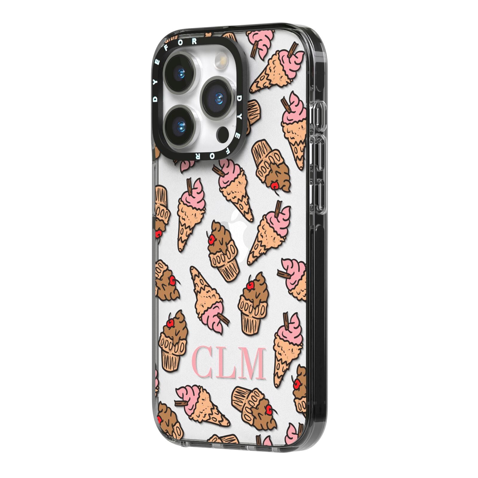 Personalised Ice Creams Initials iPhone 14 Pro Black Impact Case Side Angle on Silver phone