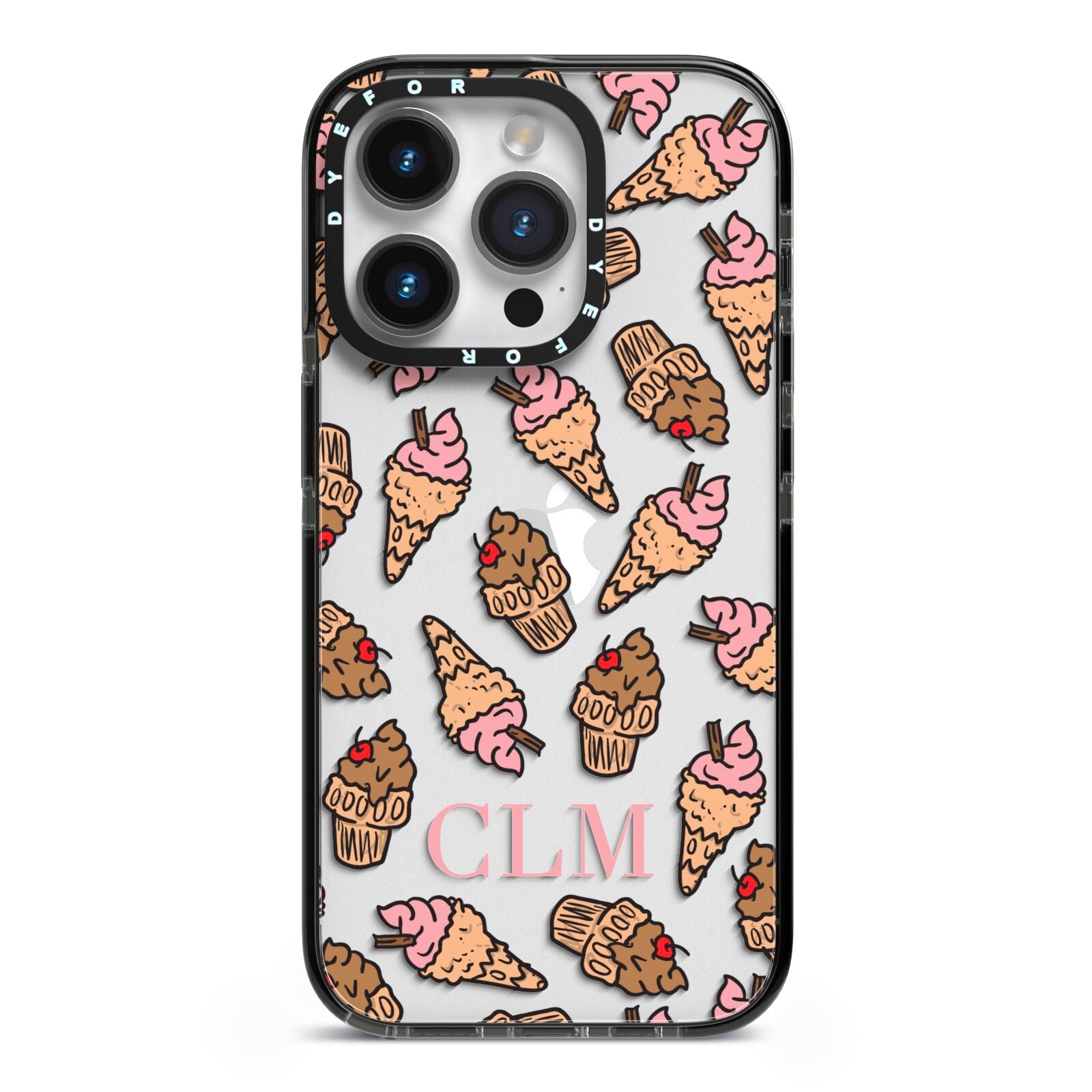 Personalised Ice Creams Initials iPhone 14 Pro Black Impact Case on Silver phone