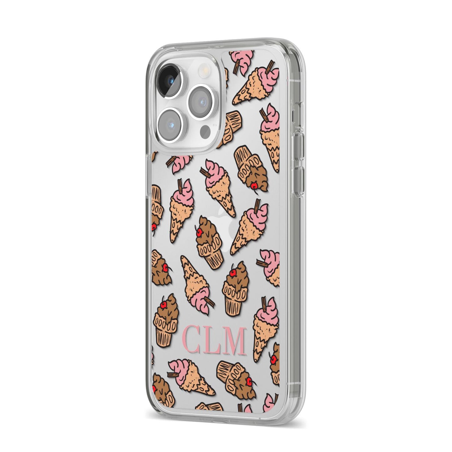 Personalised Ice Creams Initials iPhone 14 Pro Max Clear Tough Case Silver Angled Image