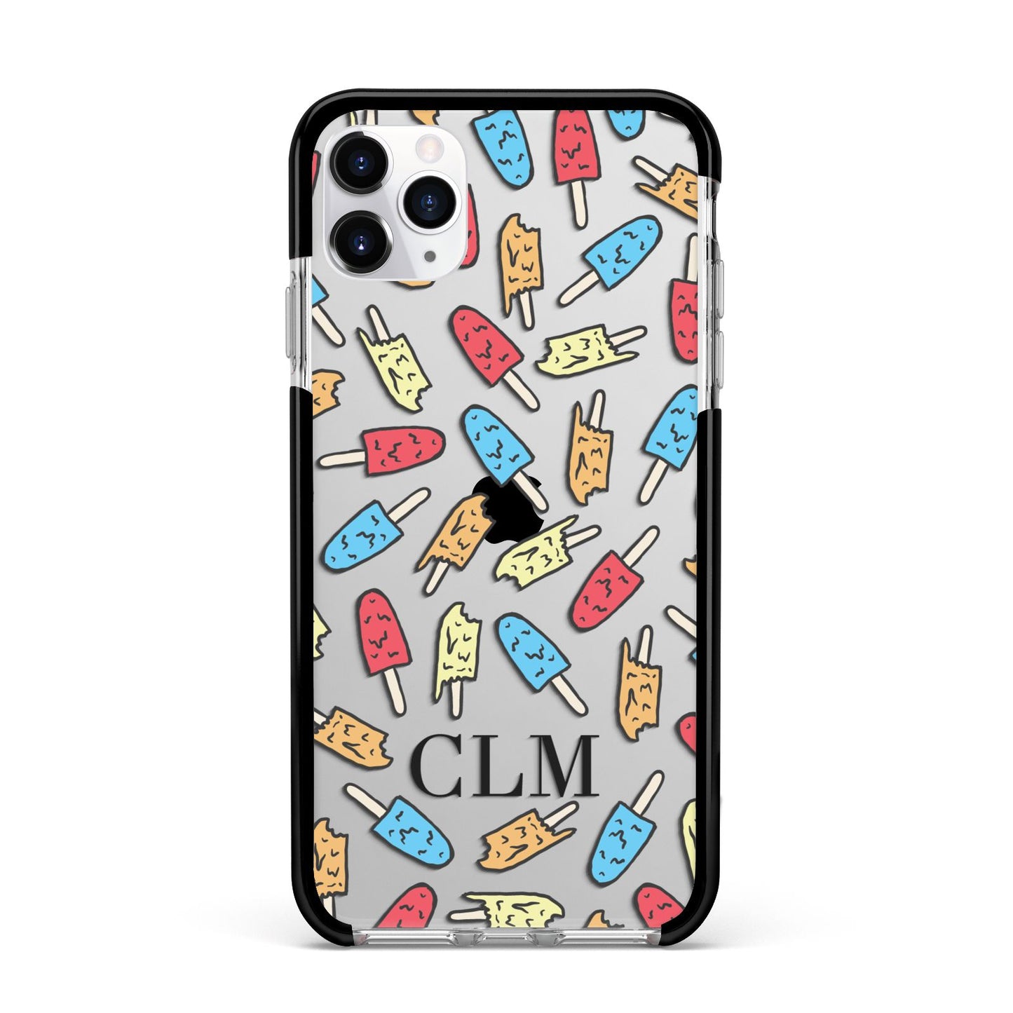 Personalised Ice Lolly Initials Apple iPhone 11 Pro Max in Silver with Black Impact Case