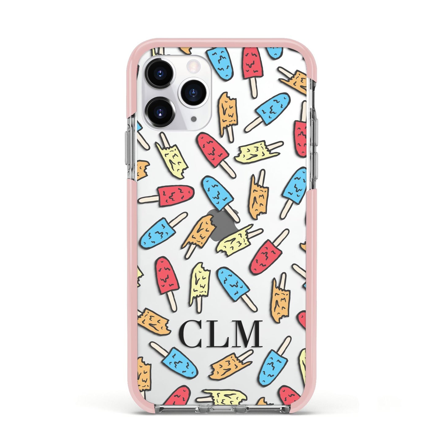 Personalised Ice Lolly Initials Apple iPhone 11 Pro in Silver with Pink Impact Case