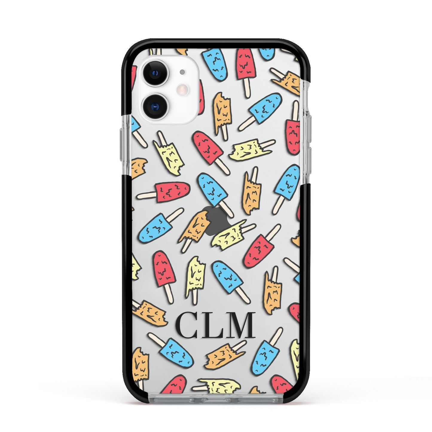 Personalised Ice Lolly Initials Apple iPhone 11 in White with Black Impact Case