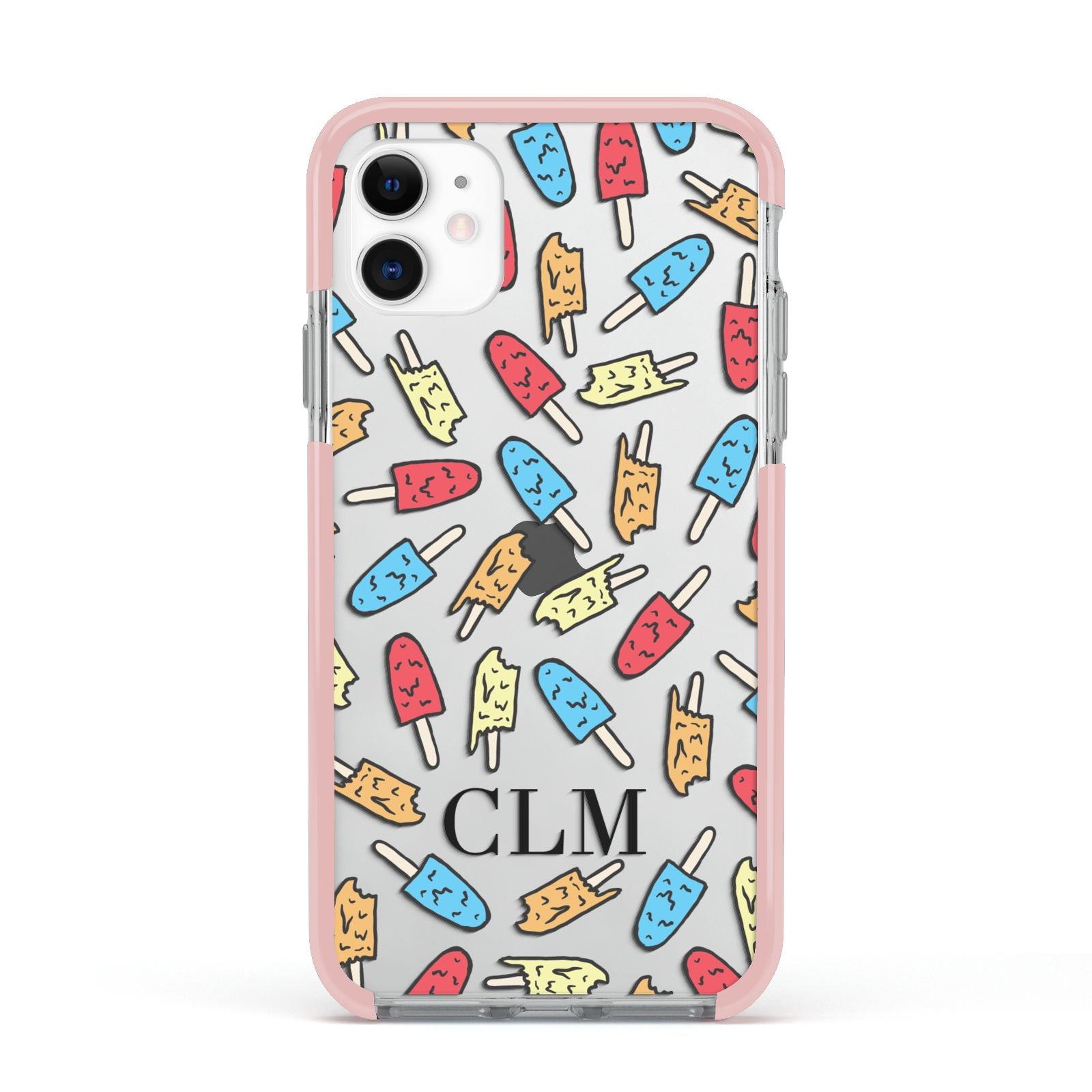 Personalised Ice Lolly Initials Apple iPhone 11 in White with Pink Impact Case