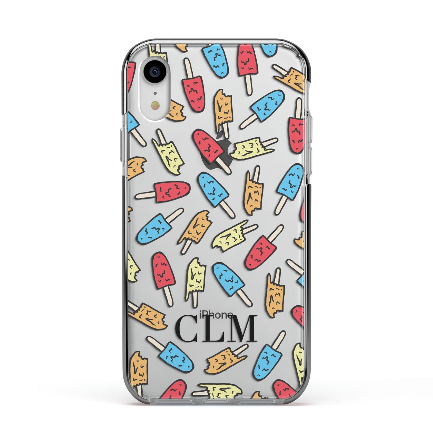 Personalised Ice Lolly Initials Apple iPhone XR Impact Case Black Edge on Silver Phone