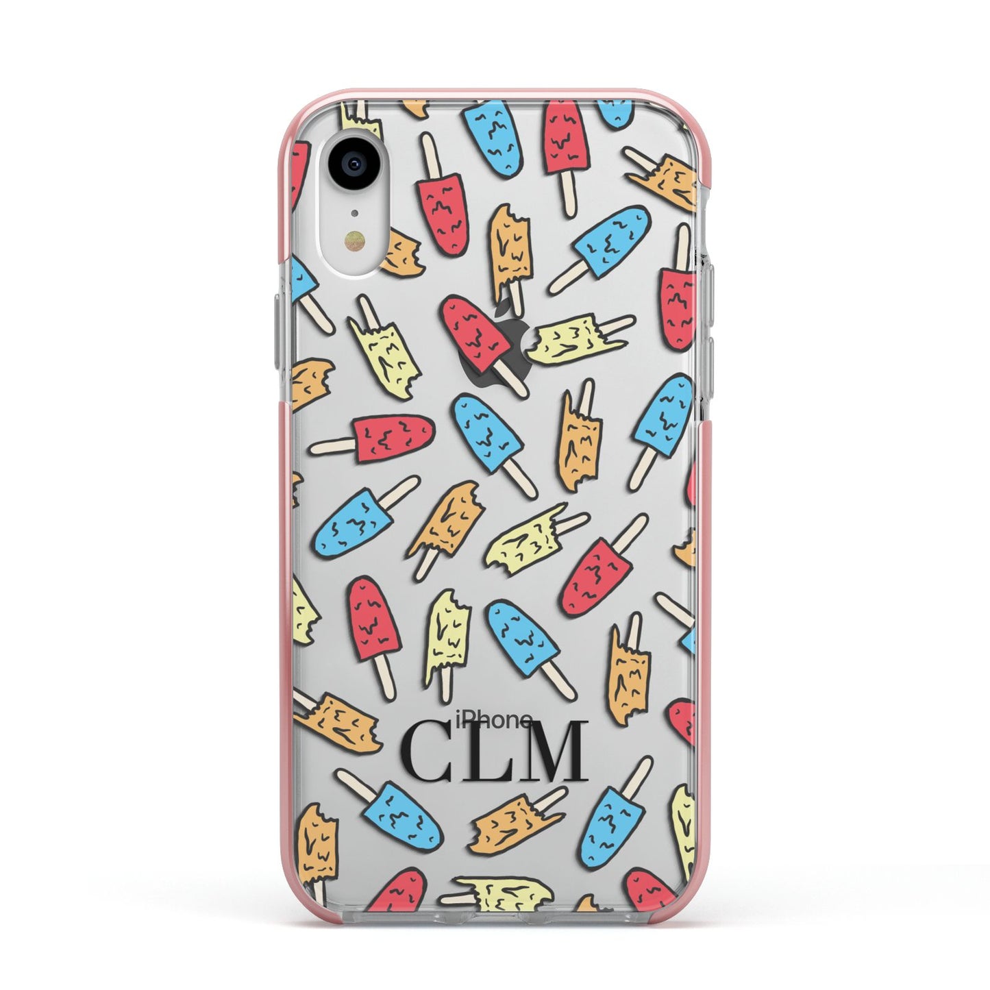 Personalised Ice Lolly Initials Apple iPhone XR Impact Case Pink Edge on Silver Phone