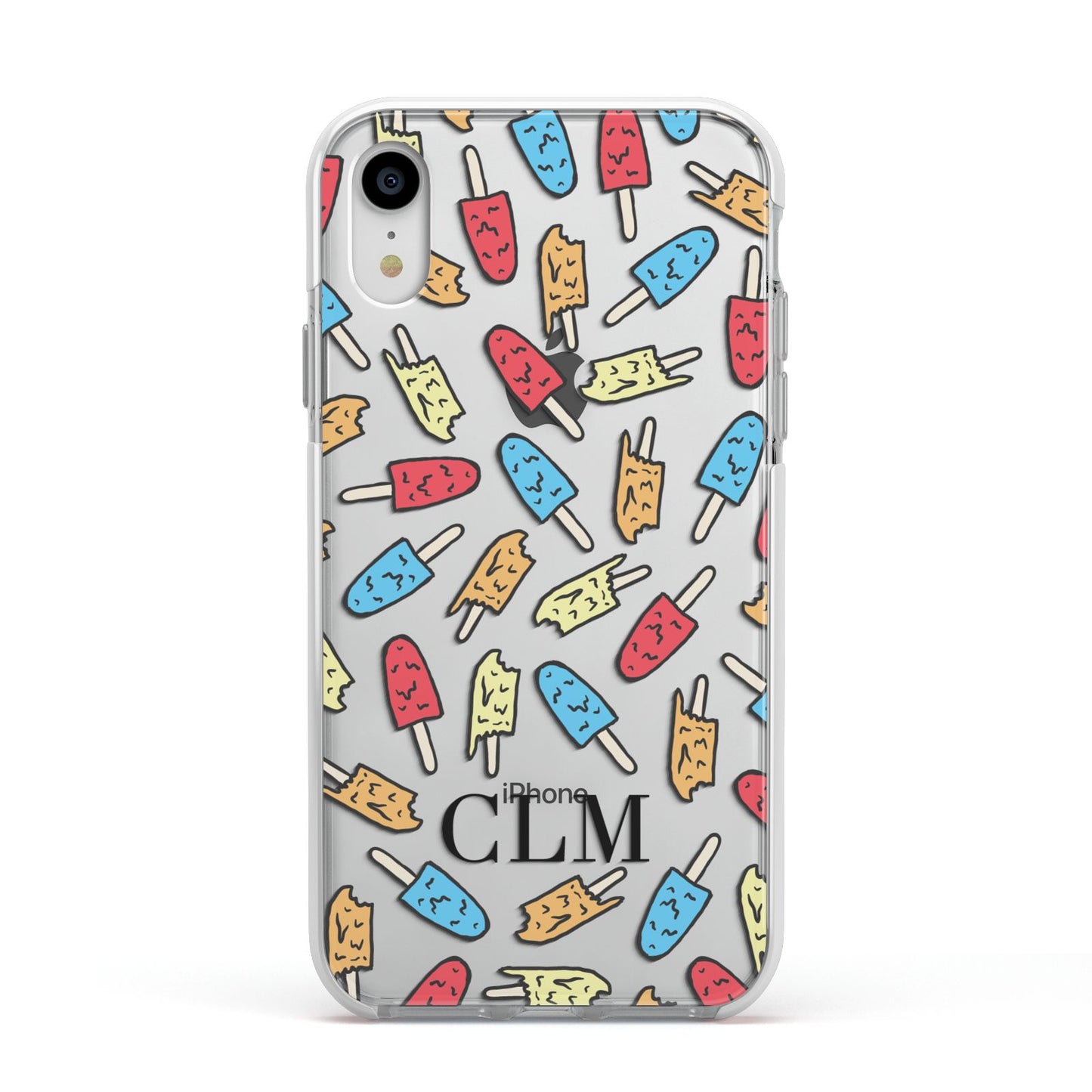 Personalised Ice Lolly Initials Apple iPhone XR Impact Case White Edge on Silver Phone