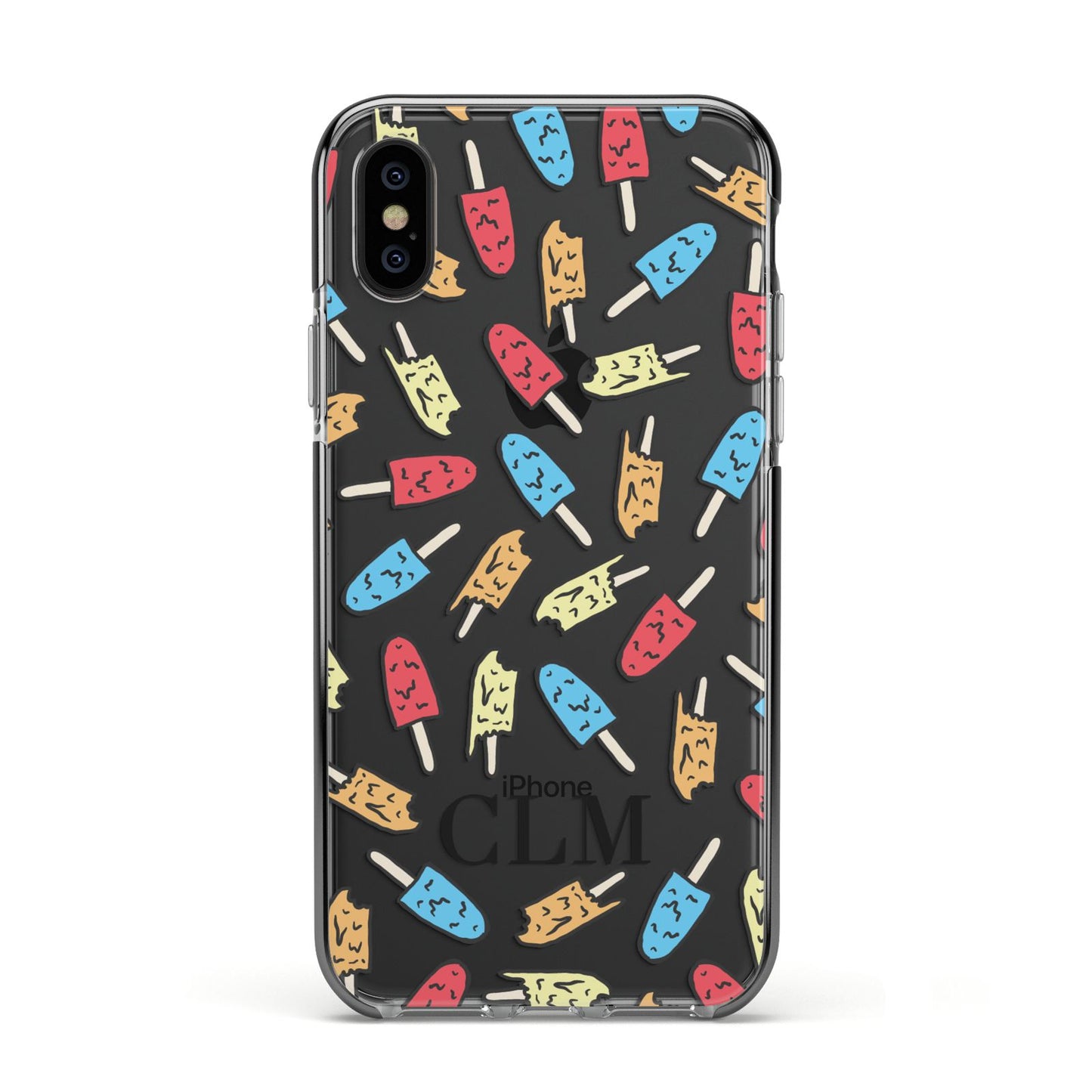 Personalised Ice Lolly Initials Apple iPhone Xs Impact Case Black Edge on Black Phone