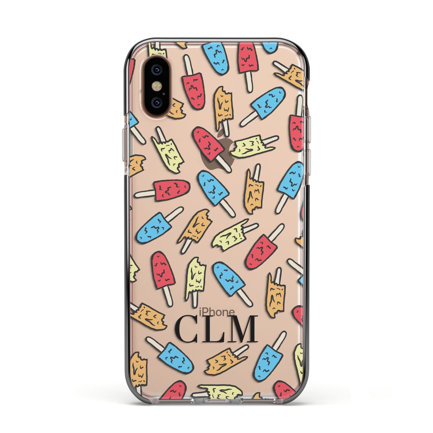 Personalised Ice Lolly Initials Apple iPhone Xs Impact Case Black Edge on Gold Phone