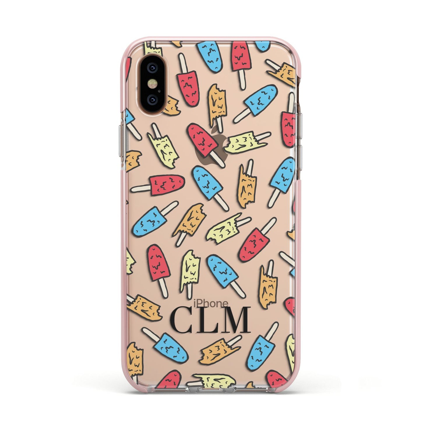 Personalised Ice Lolly Initials Apple iPhone Xs Impact Case Pink Edge on Gold Phone