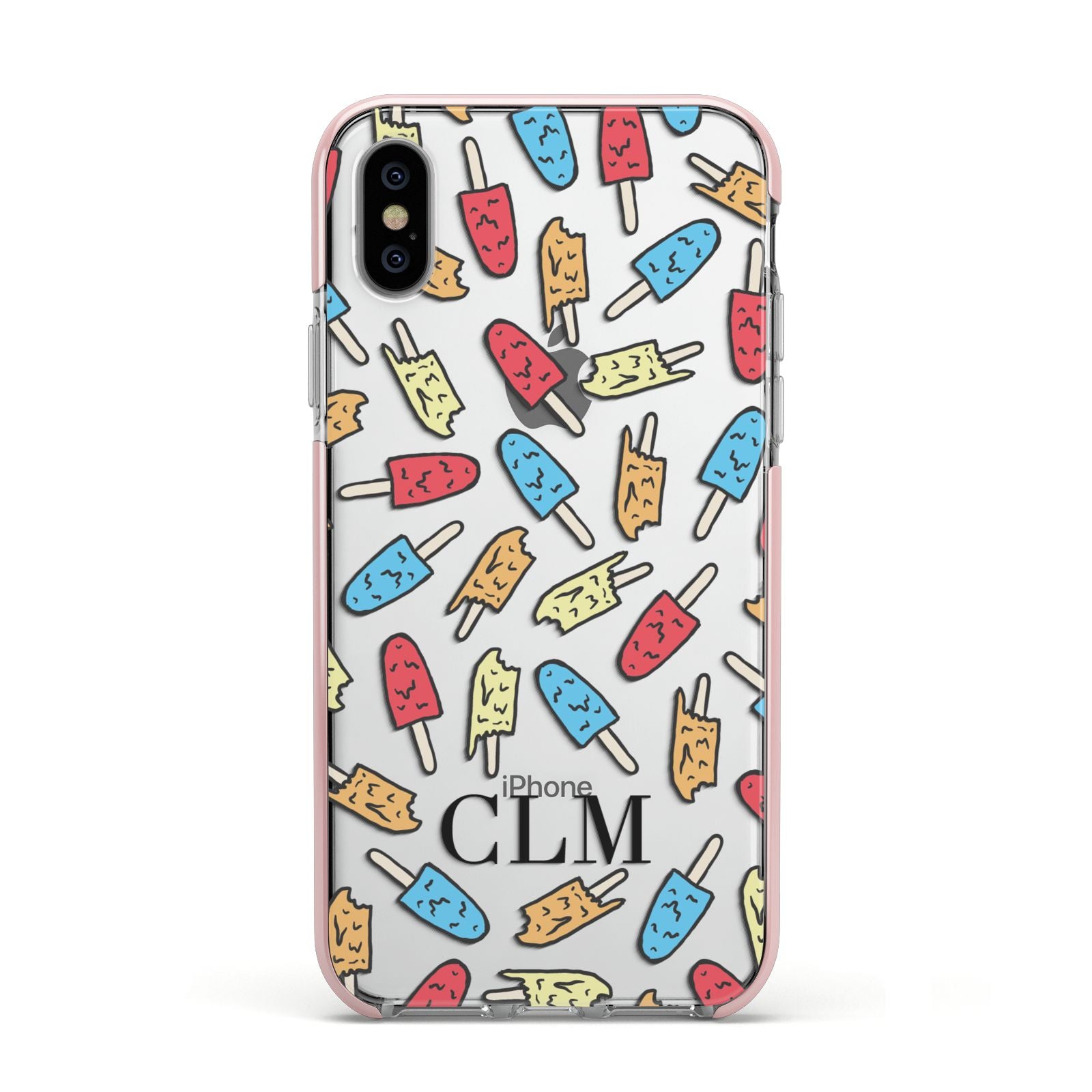 Personalised Ice Lolly Initials Apple iPhone Xs Impact Case Pink Edge on Silver Phone