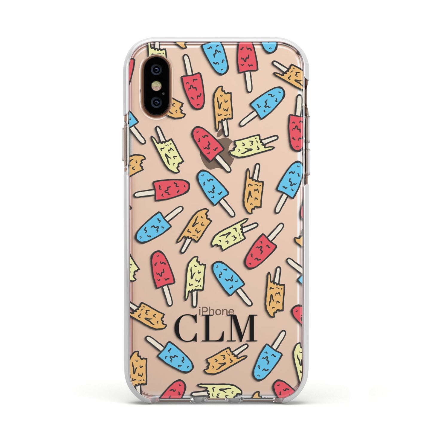 Personalised Ice Lolly Initials Apple iPhone Xs Impact Case White Edge on Gold Phone