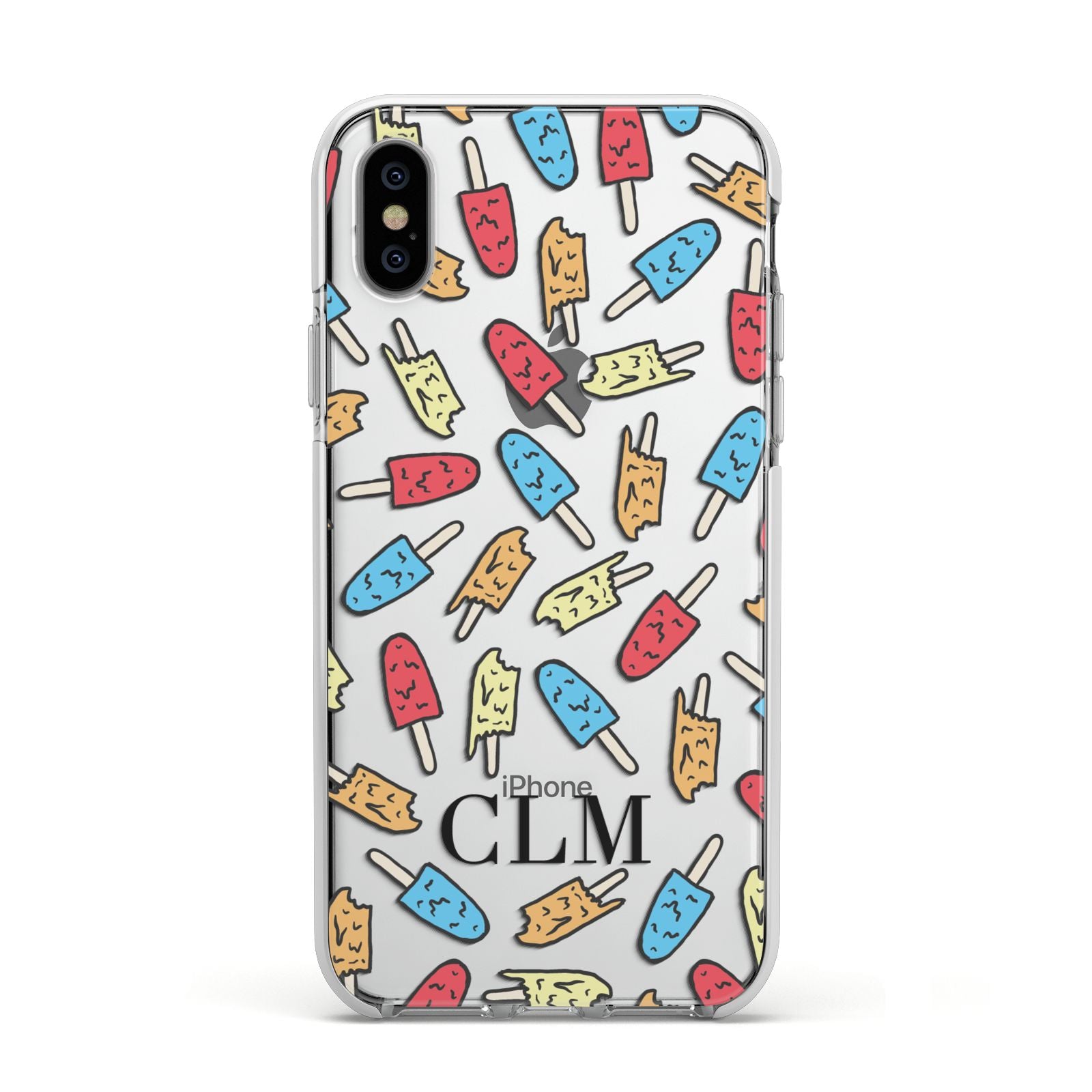 Personalised Ice Lolly Initials Apple iPhone Xs Impact Case White Edge on Silver Phone