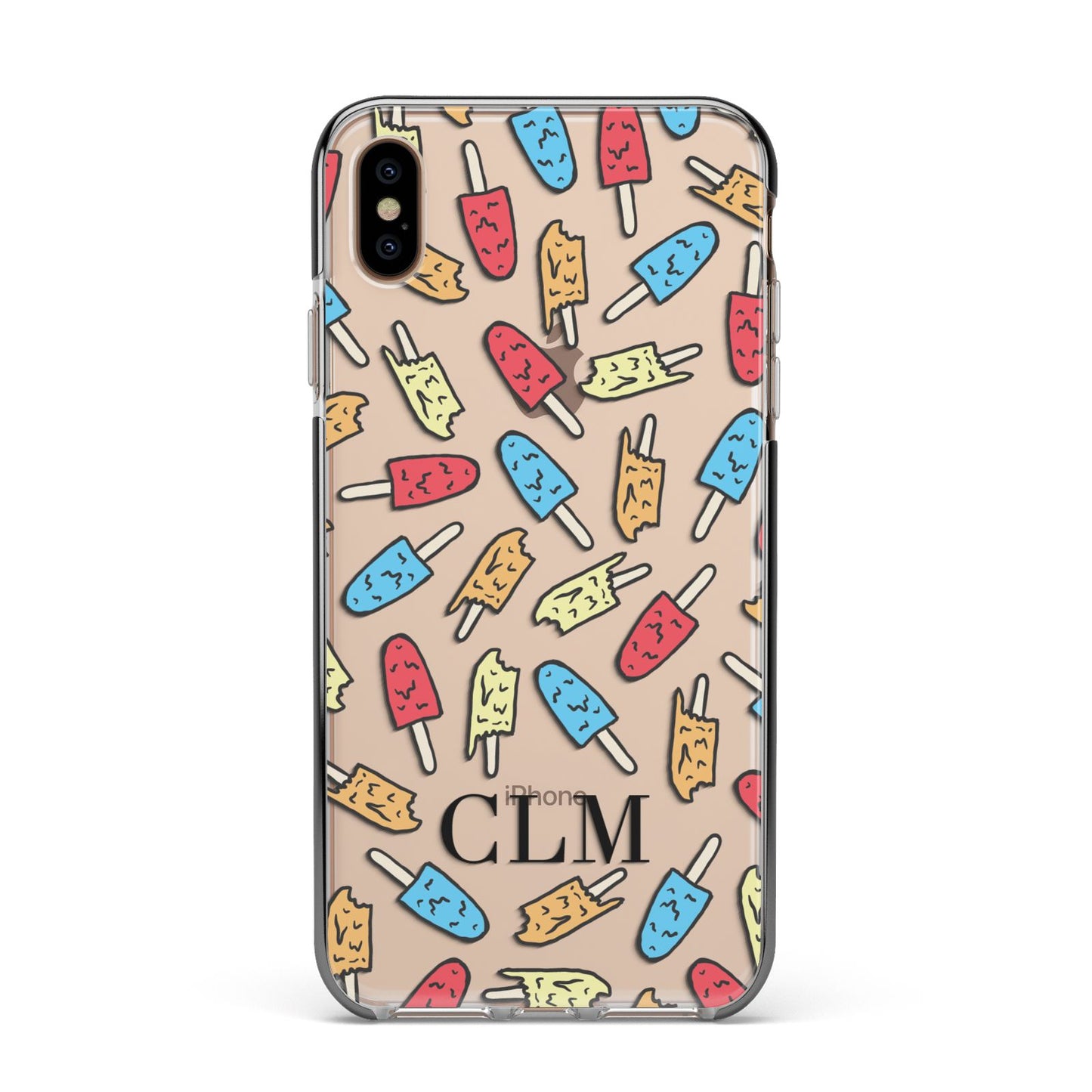 Personalised Ice Lolly Initials Apple iPhone Xs Max Impact Case Black Edge on Gold Phone