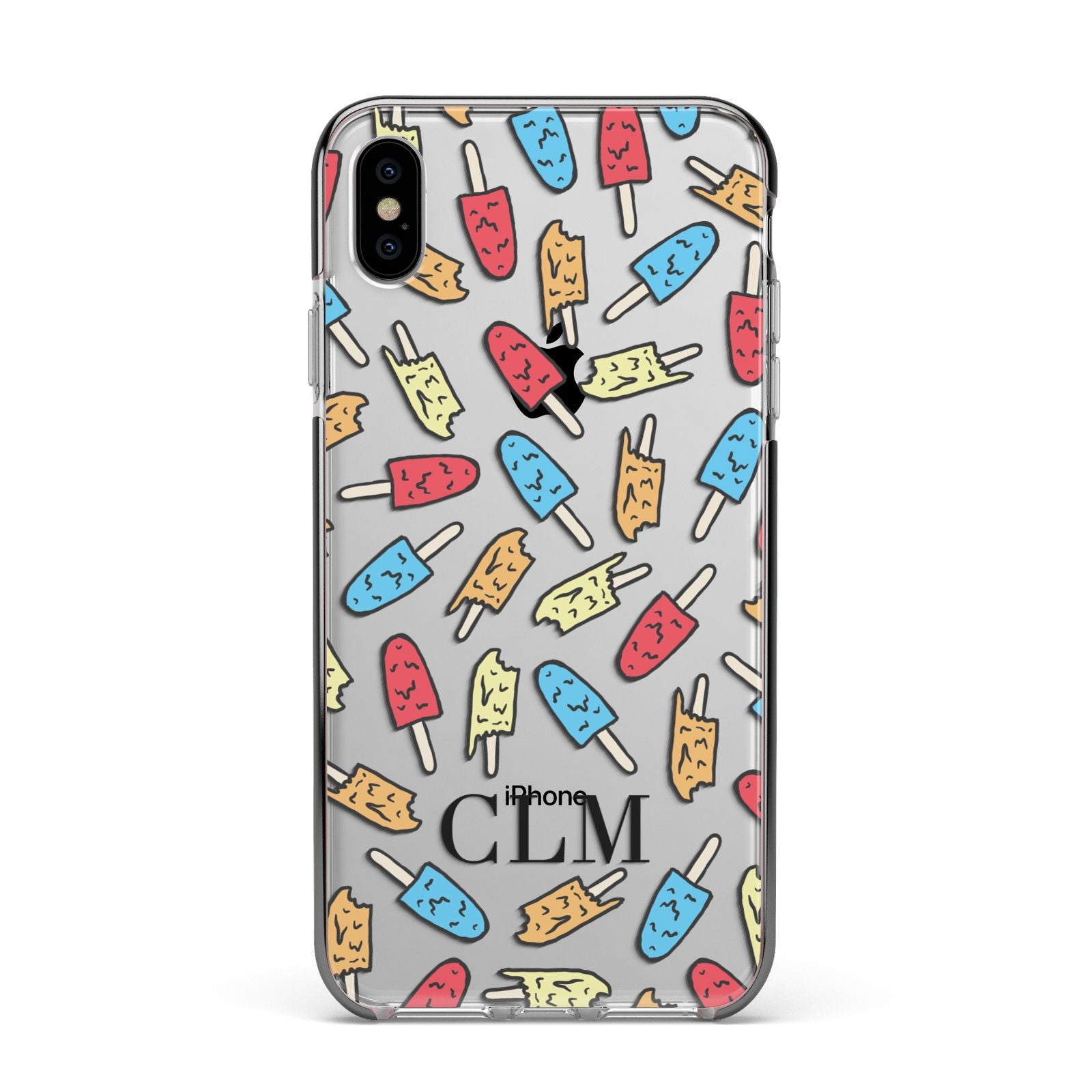 Personalised Ice Lolly Initials Apple iPhone Xs Max Impact Case Black Edge on Silver Phone