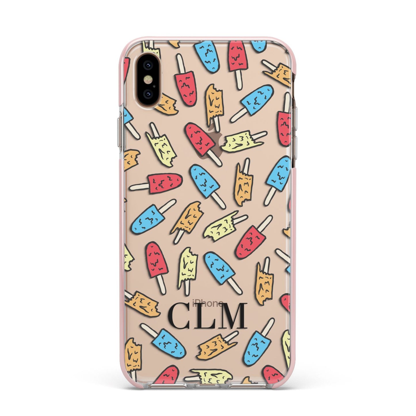 Personalised Ice Lolly Initials Apple iPhone Xs Max Impact Case Pink Edge on Gold Phone