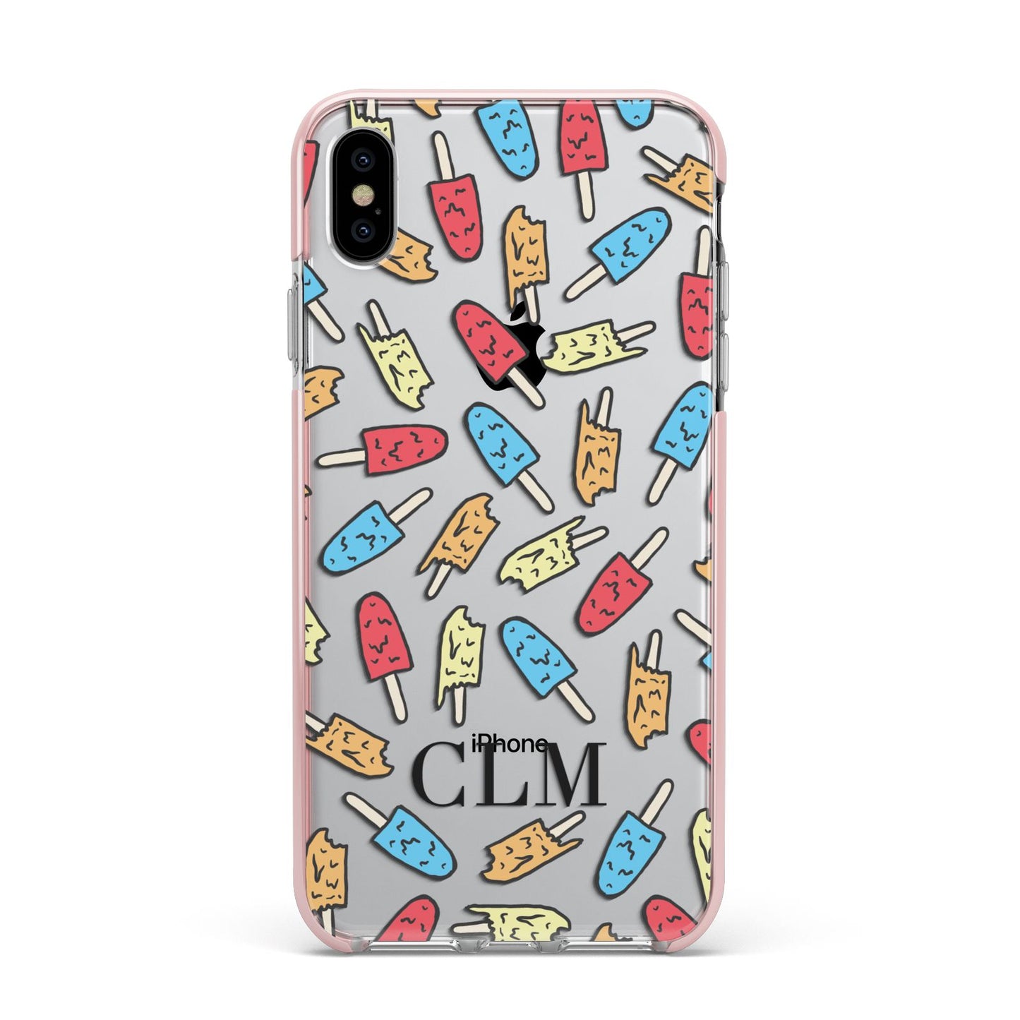 Personalised Ice Lolly Initials Apple iPhone Xs Max Impact Case Pink Edge on Silver Phone