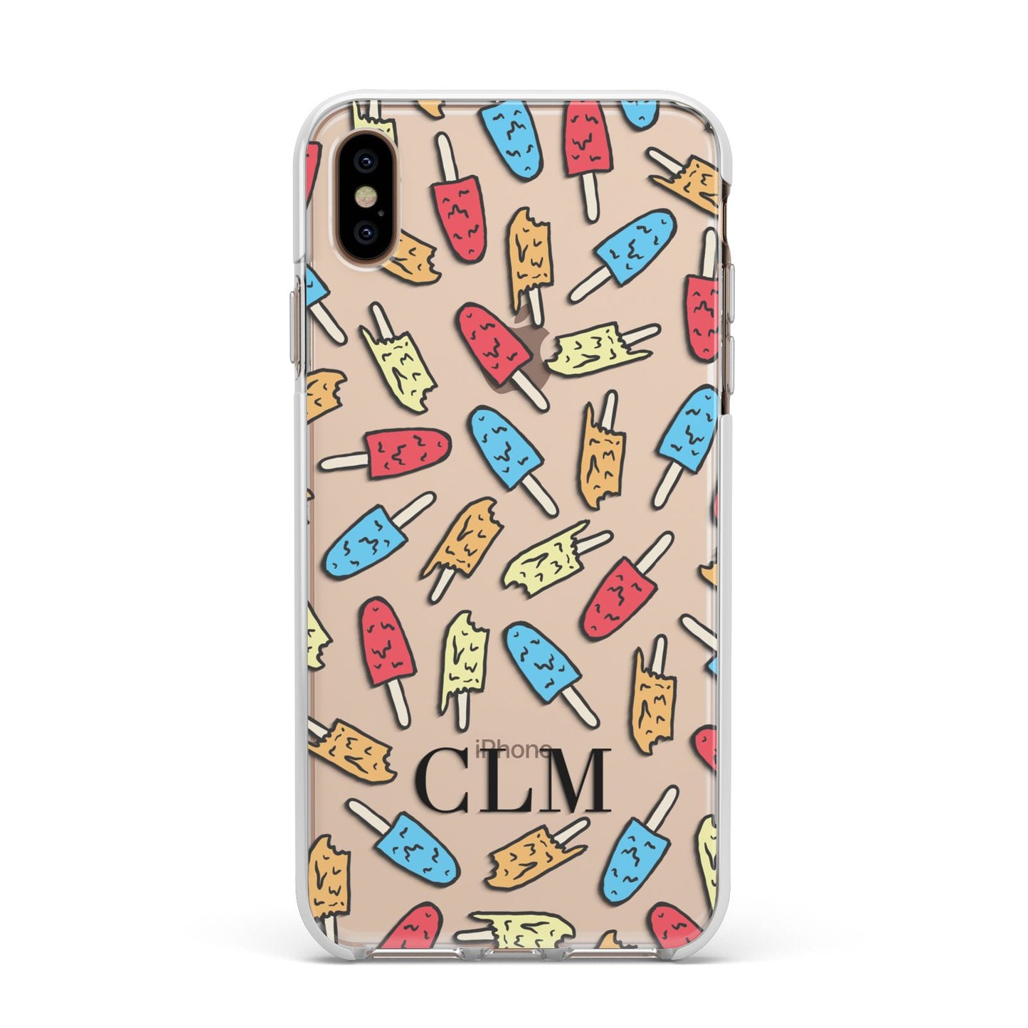 Personalised Ice Lolly Initials Apple iPhone Xs Max Impact Case White Edge on Gold Phone