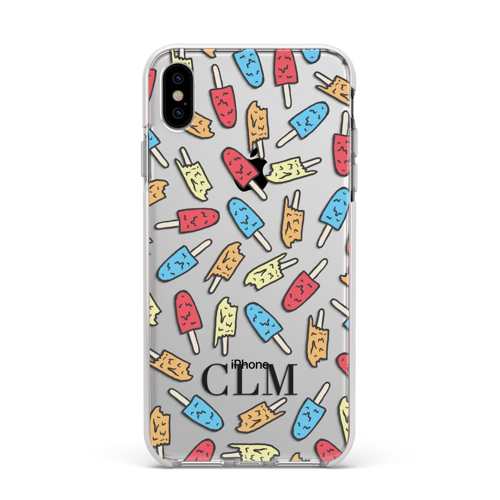 Personalised Ice Lolly Initials Apple iPhone Xs Max Impact Case White Edge on Silver Phone