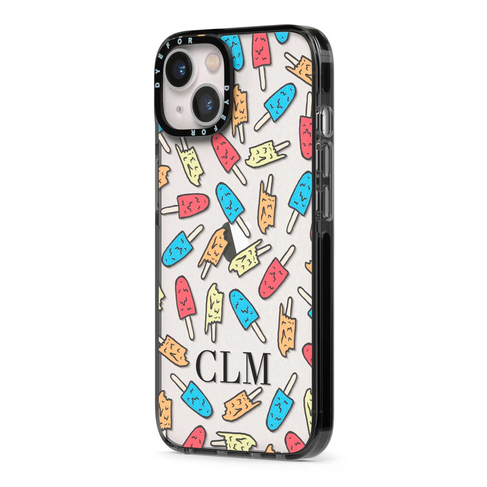 Personalised Ice Lolly Initials iPhone 13 Black Impact Case Side Angle on Silver phone