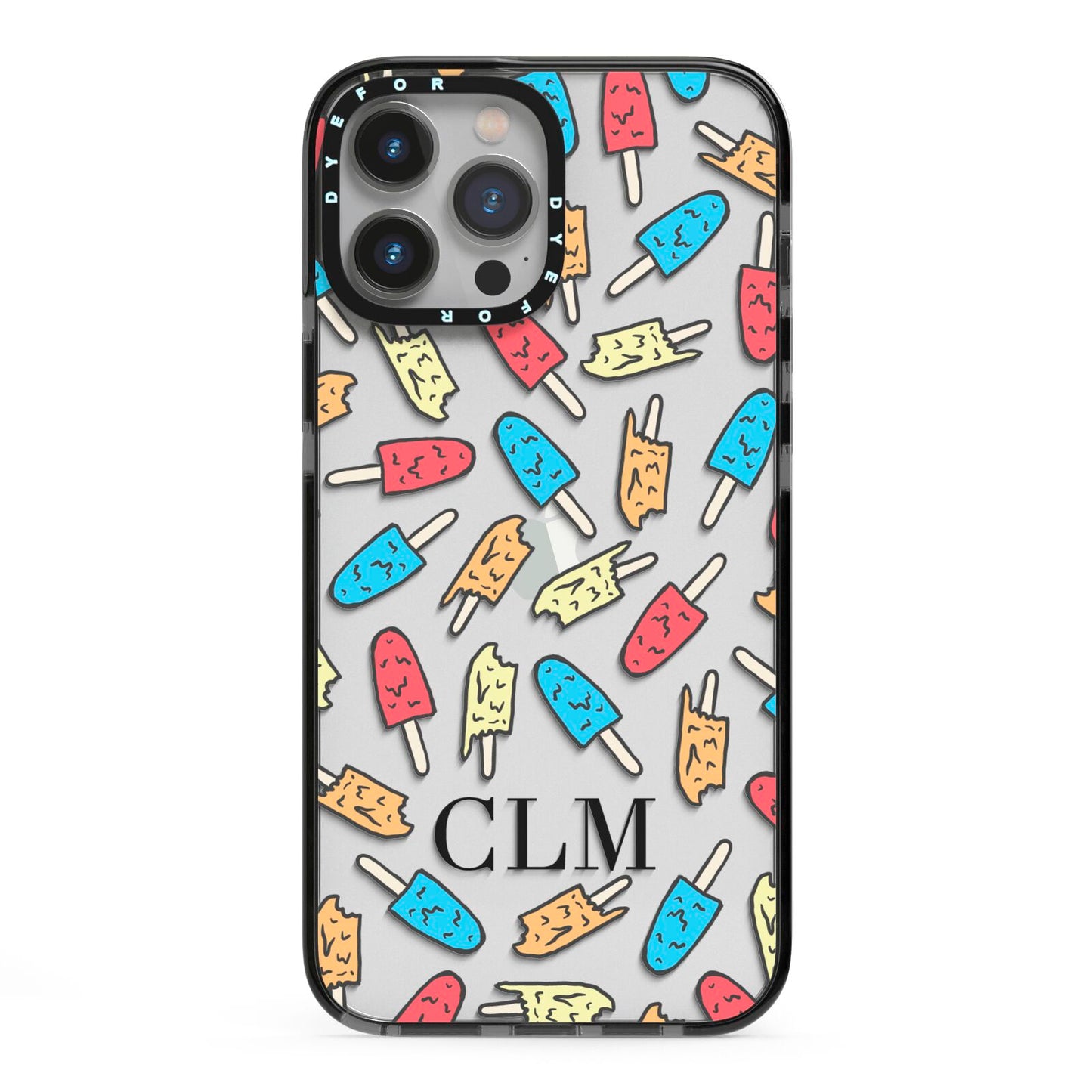 Personalised Ice Lolly Initials iPhone 13 Pro Max Black Impact Case on Silver phone