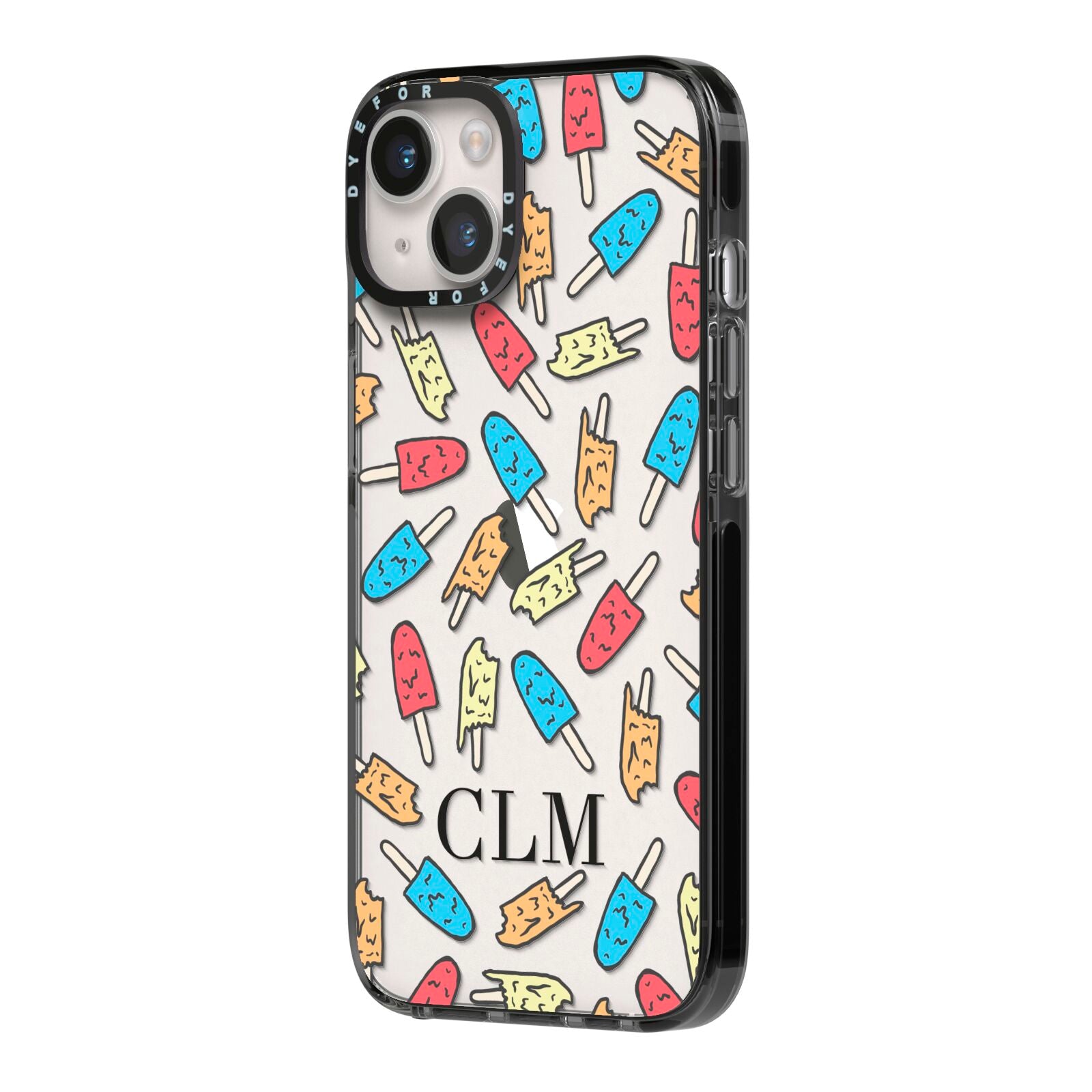 Personalised Ice Lolly Initials iPhone 14 Black Impact Case Side Angle on Silver phone