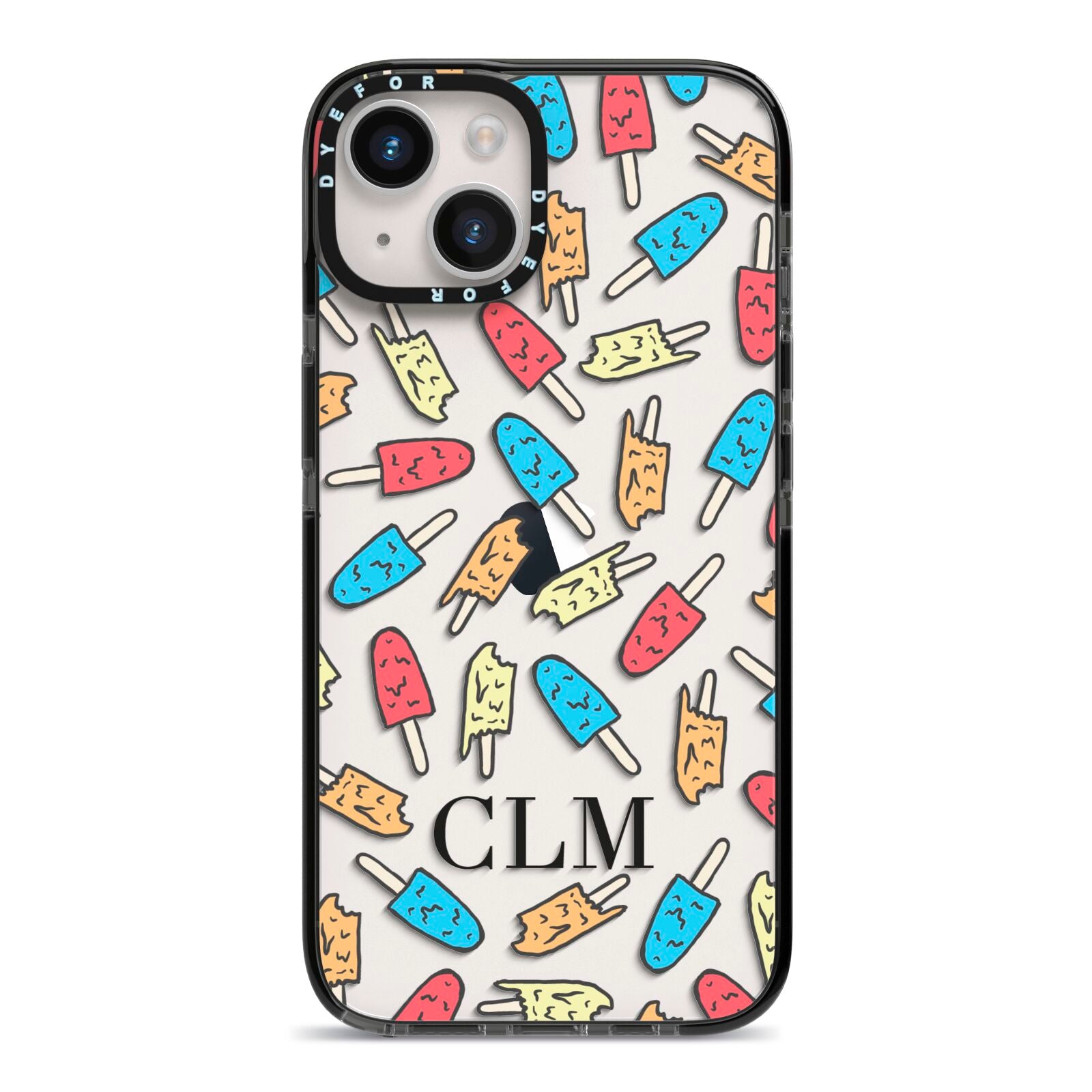 Personalised Ice Lolly Initials iPhone 14 Black Impact Case on Silver phone