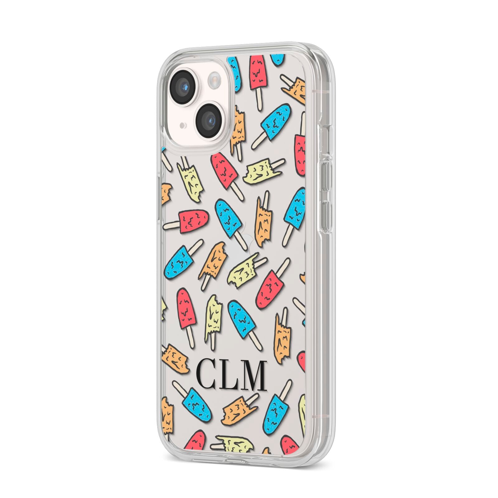 Personalised Ice Lolly Initials iPhone 14 Clear Tough Case Starlight Angled Image