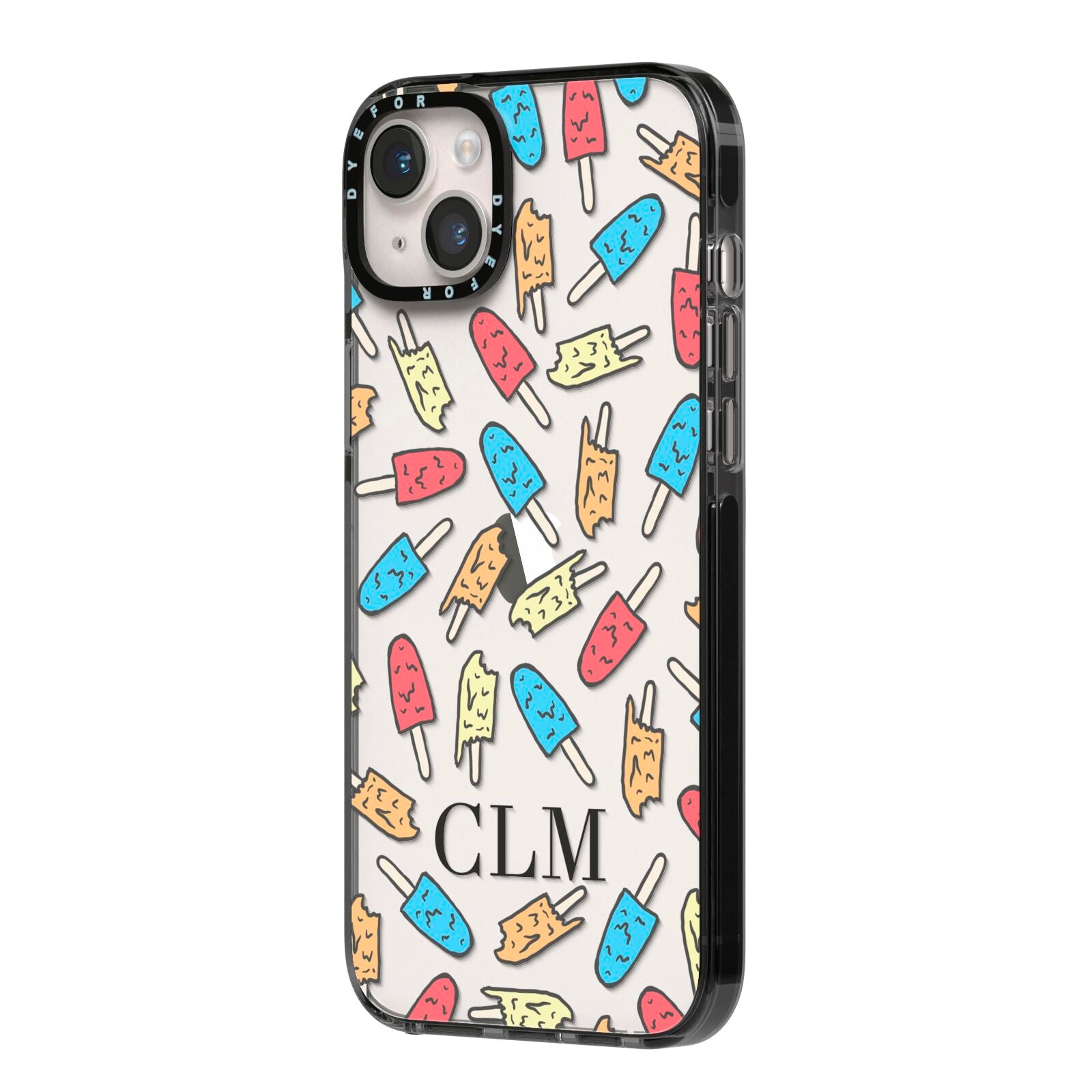 Personalised Ice Lolly Initials iPhone 14 Plus Black Impact Case Side Angle on Silver phone