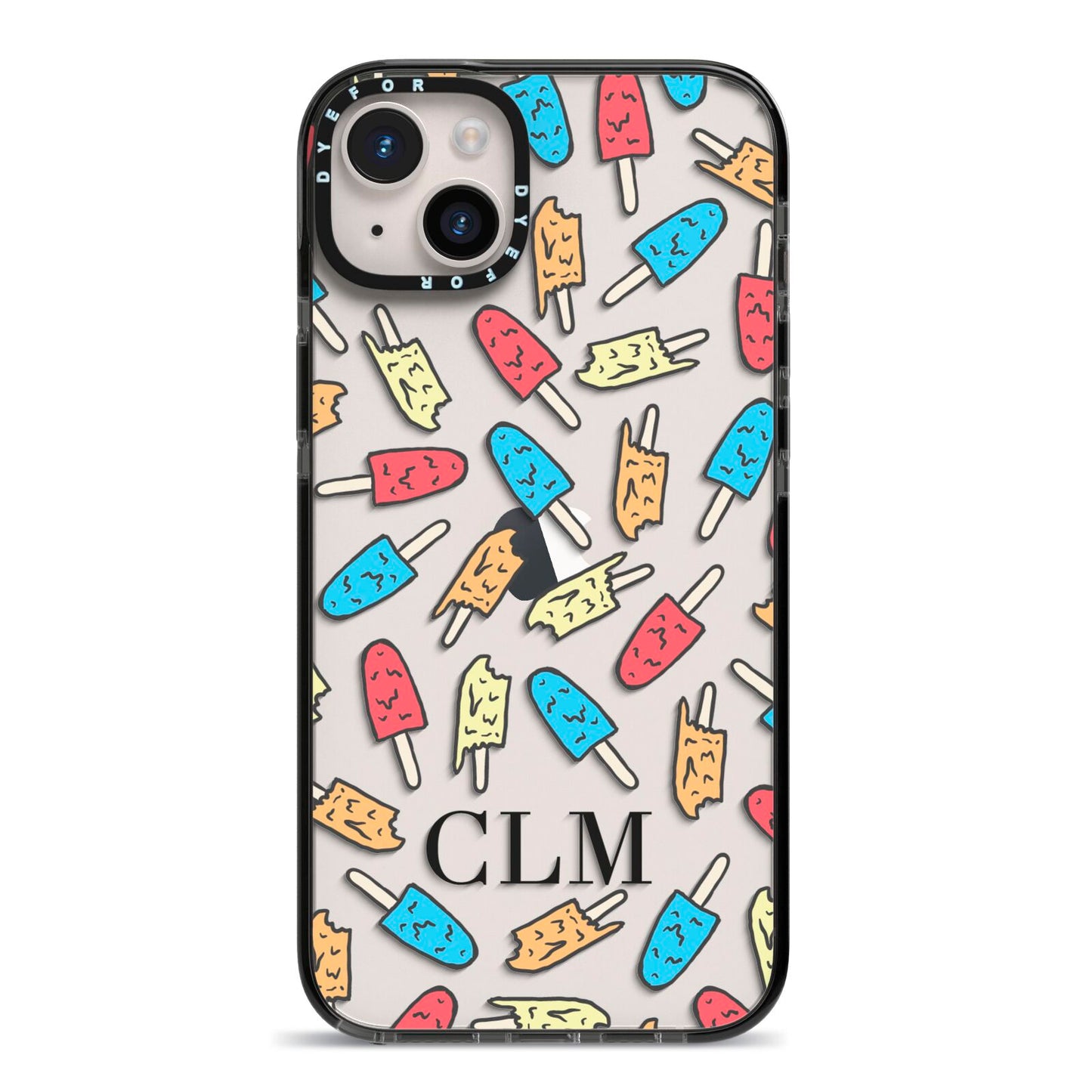 Personalised Ice Lolly Initials iPhone 14 Plus Black Impact Case on Silver phone