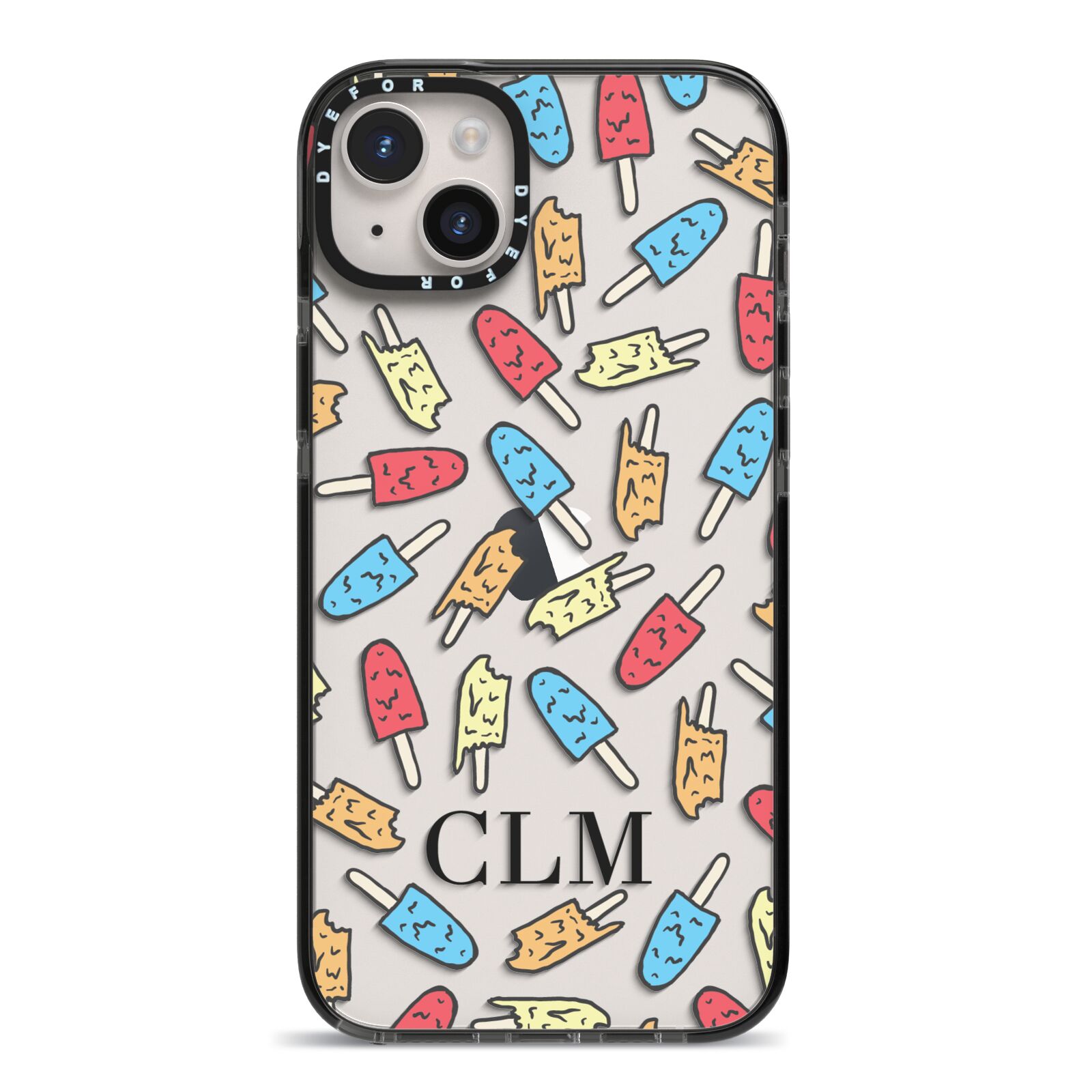 Personalised Ice Lolly Initials iPhone 14 Plus Black Impact Case on Silver phone