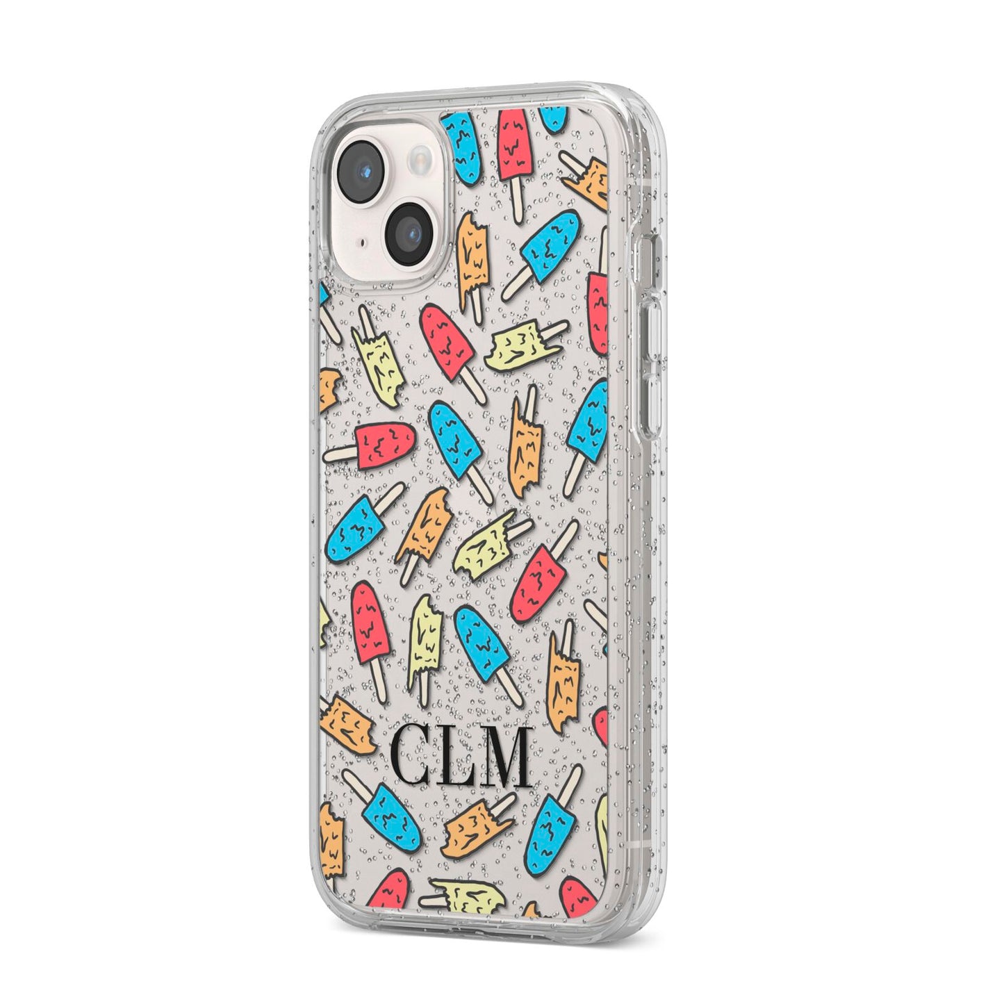 Personalised Ice Lolly Initials iPhone 14 Plus Glitter Tough Case Starlight Angled Image