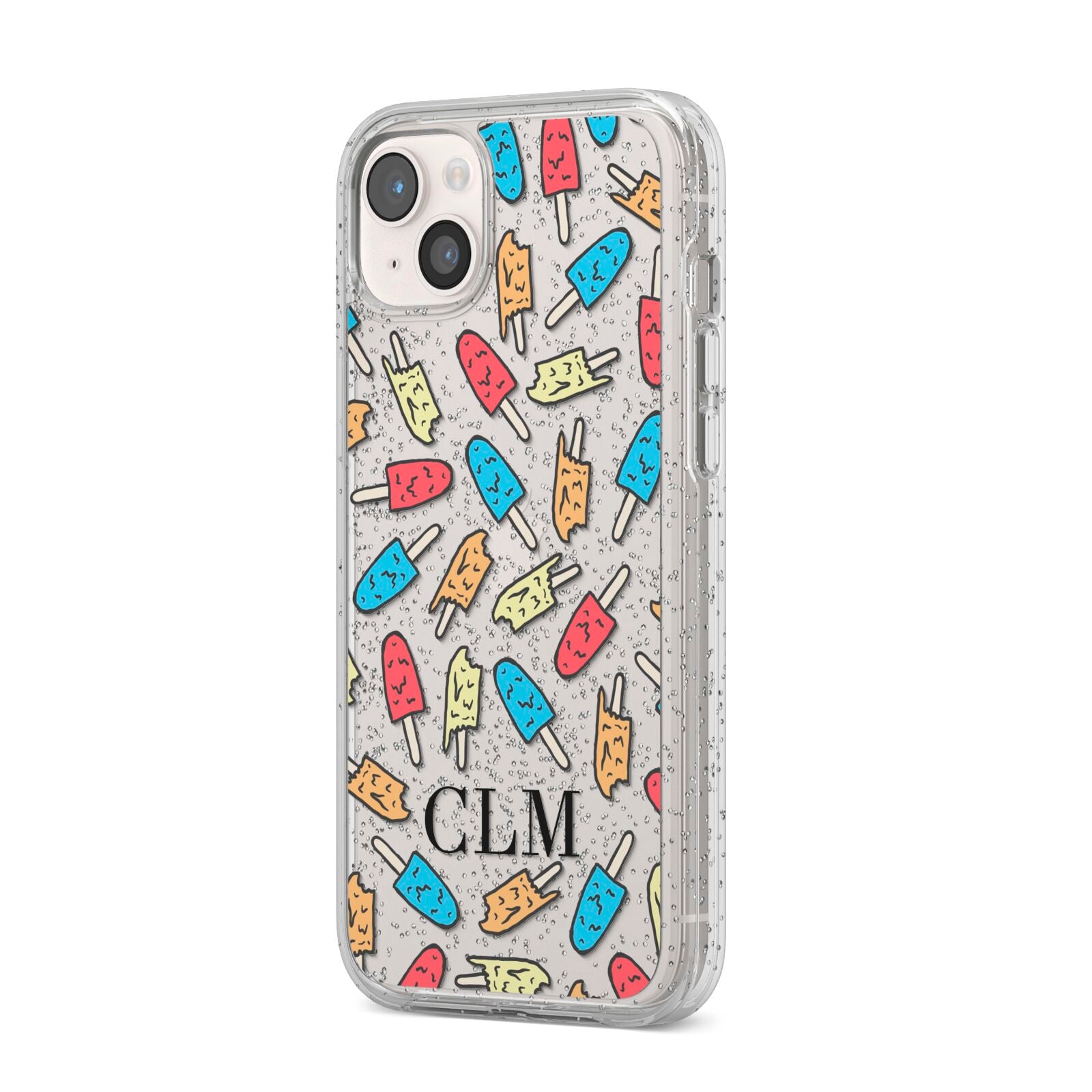 Personalised Ice Lolly Initials iPhone 14 Plus Glitter Tough Case Starlight Angled Image