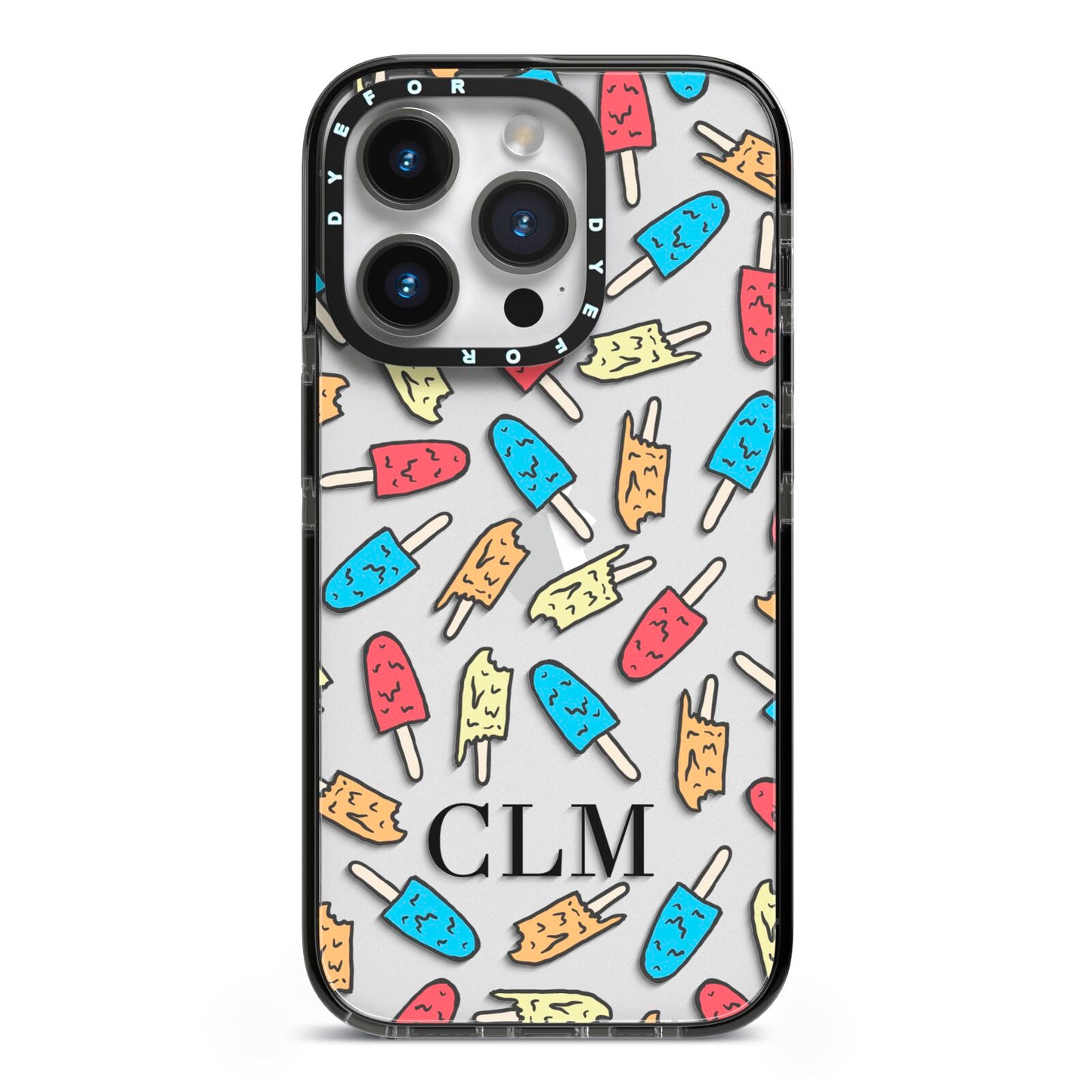 Personalised Ice Lolly Initials iPhone 14 Pro Black Impact Case on Silver phone