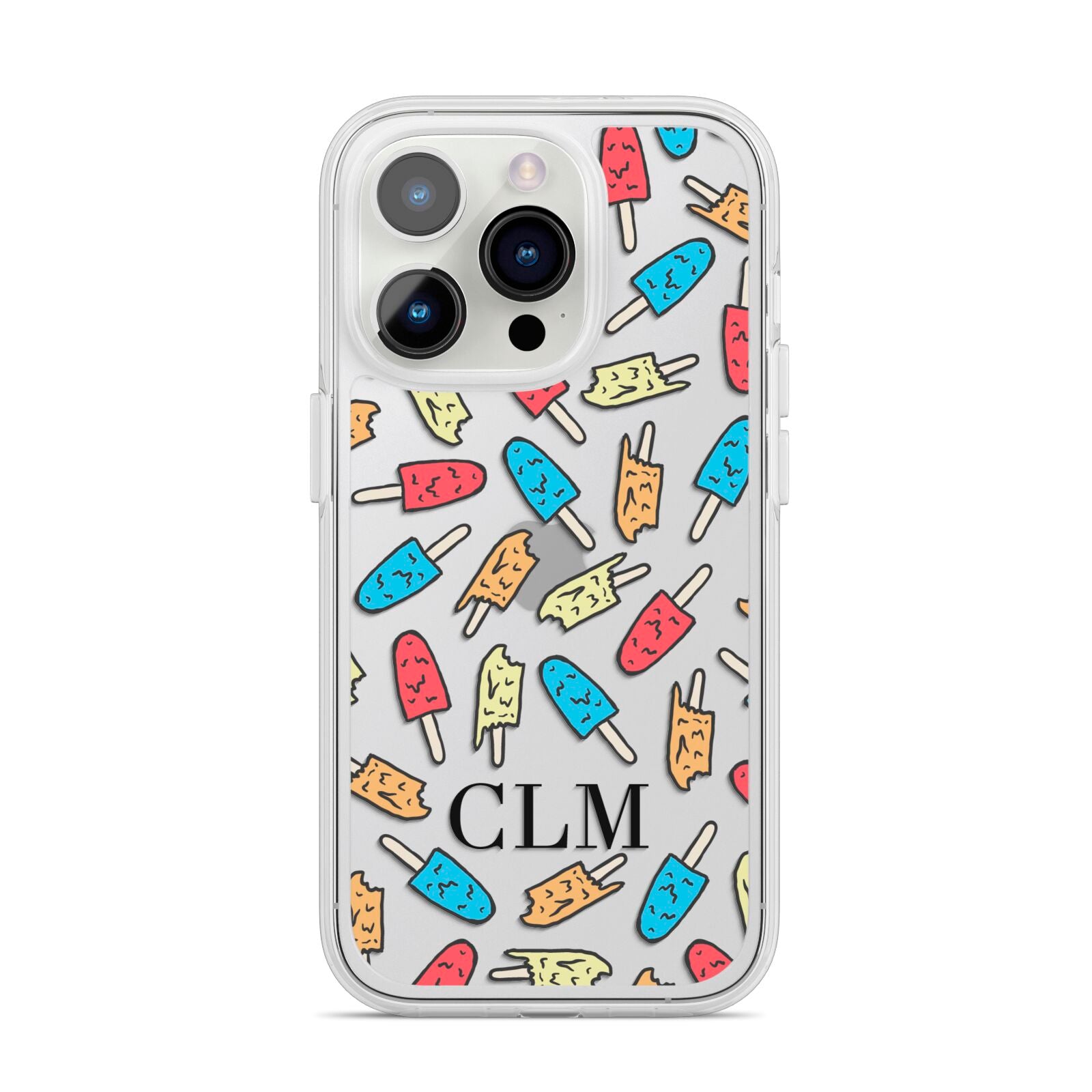 Personalised Ice Lolly Initials iPhone 14 Pro Clear Tough Case Silver