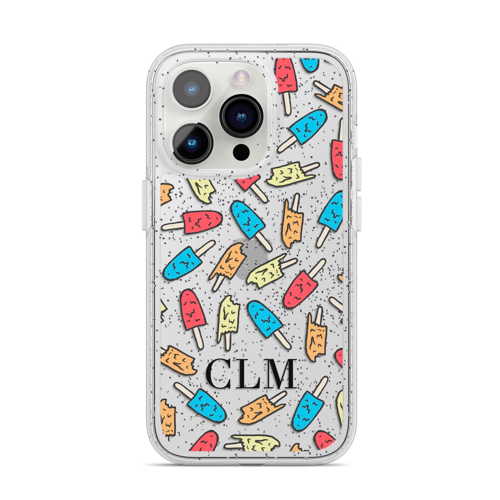 Personalised Ice Lolly Initials iPhone 14 Pro Glitter Tough Case Silver