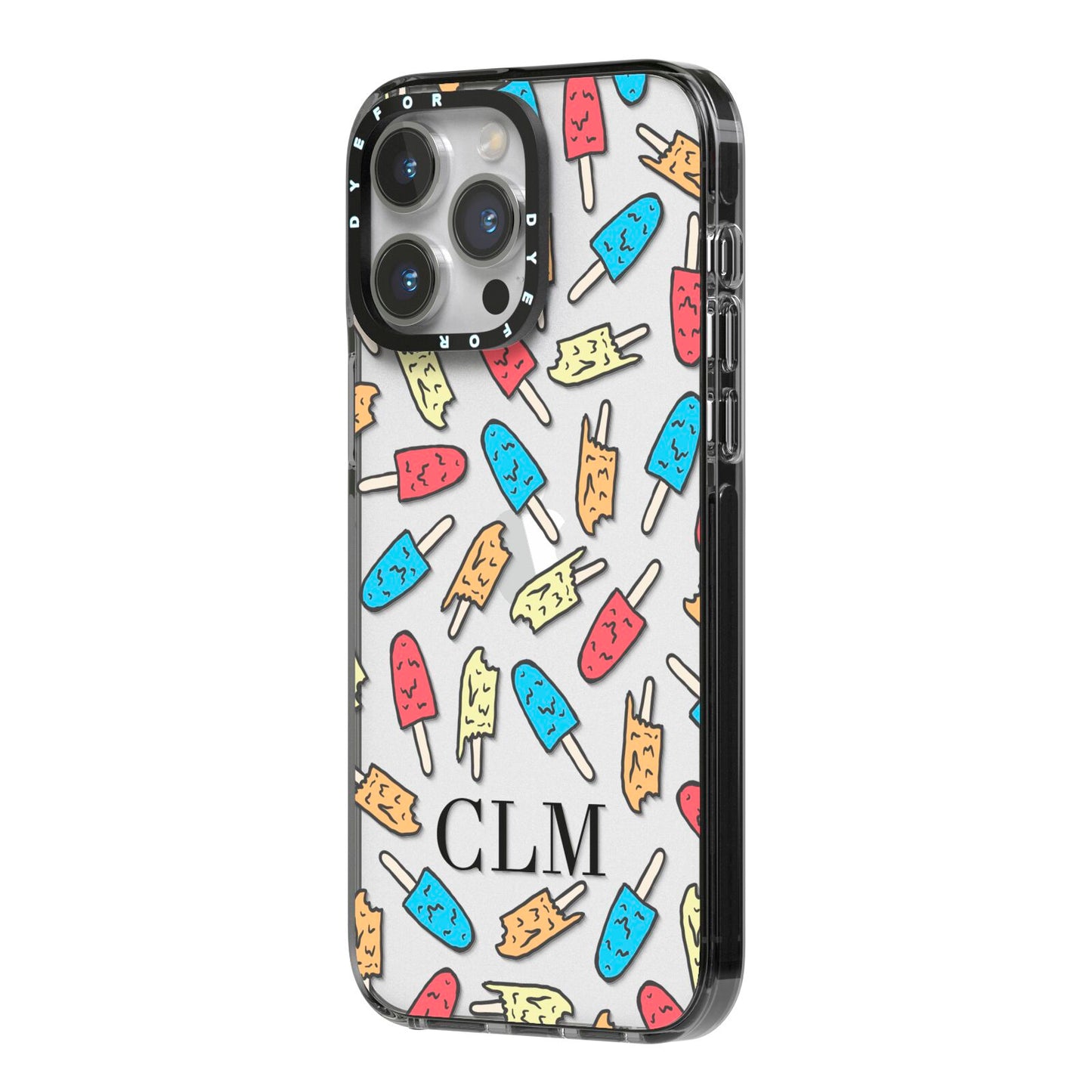 Personalised Ice Lolly Initials iPhone 14 Pro Max Black Impact Case Side Angle on Silver phone