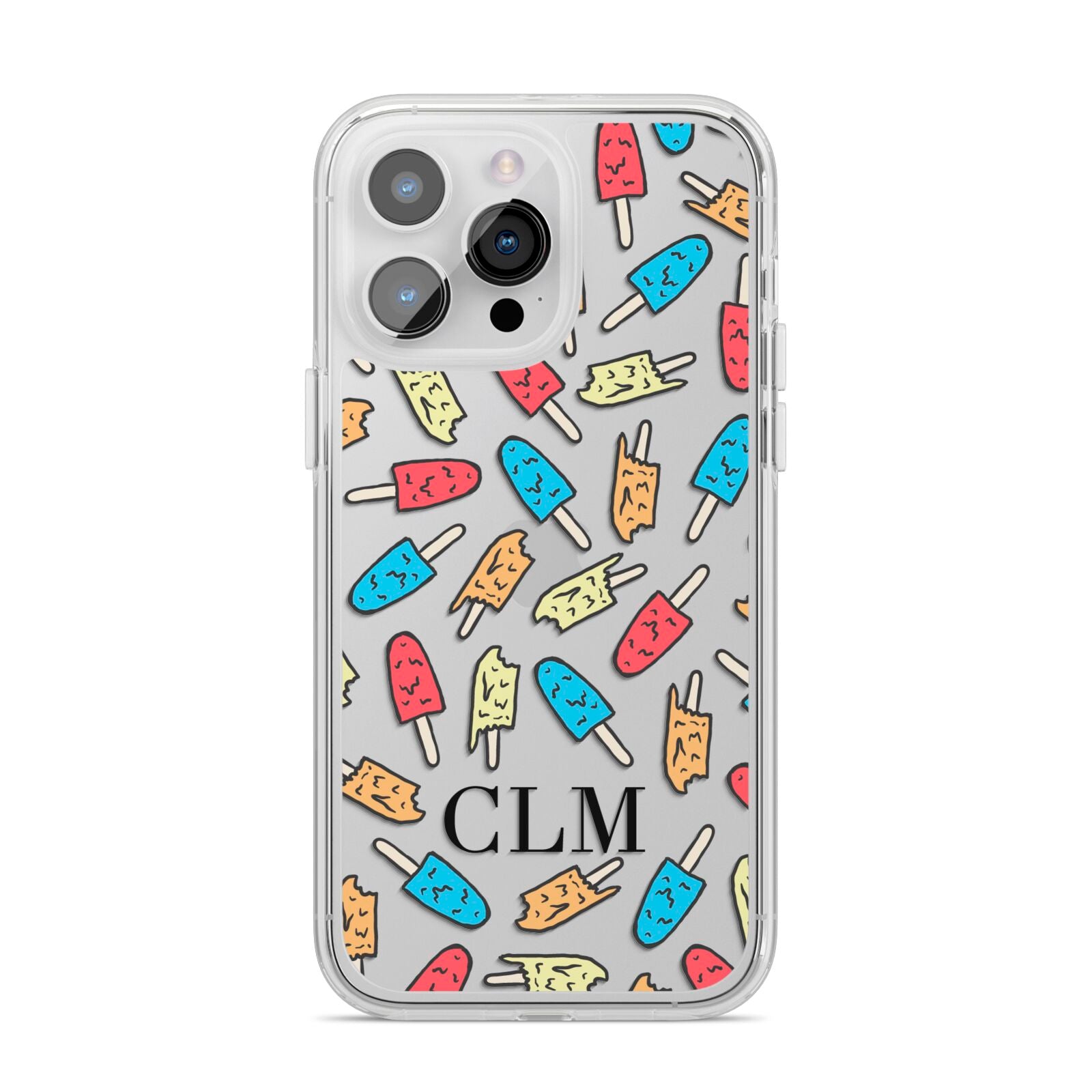 Personalised Ice Lolly Initials iPhone 14 Pro Max Clear Tough Case Silver