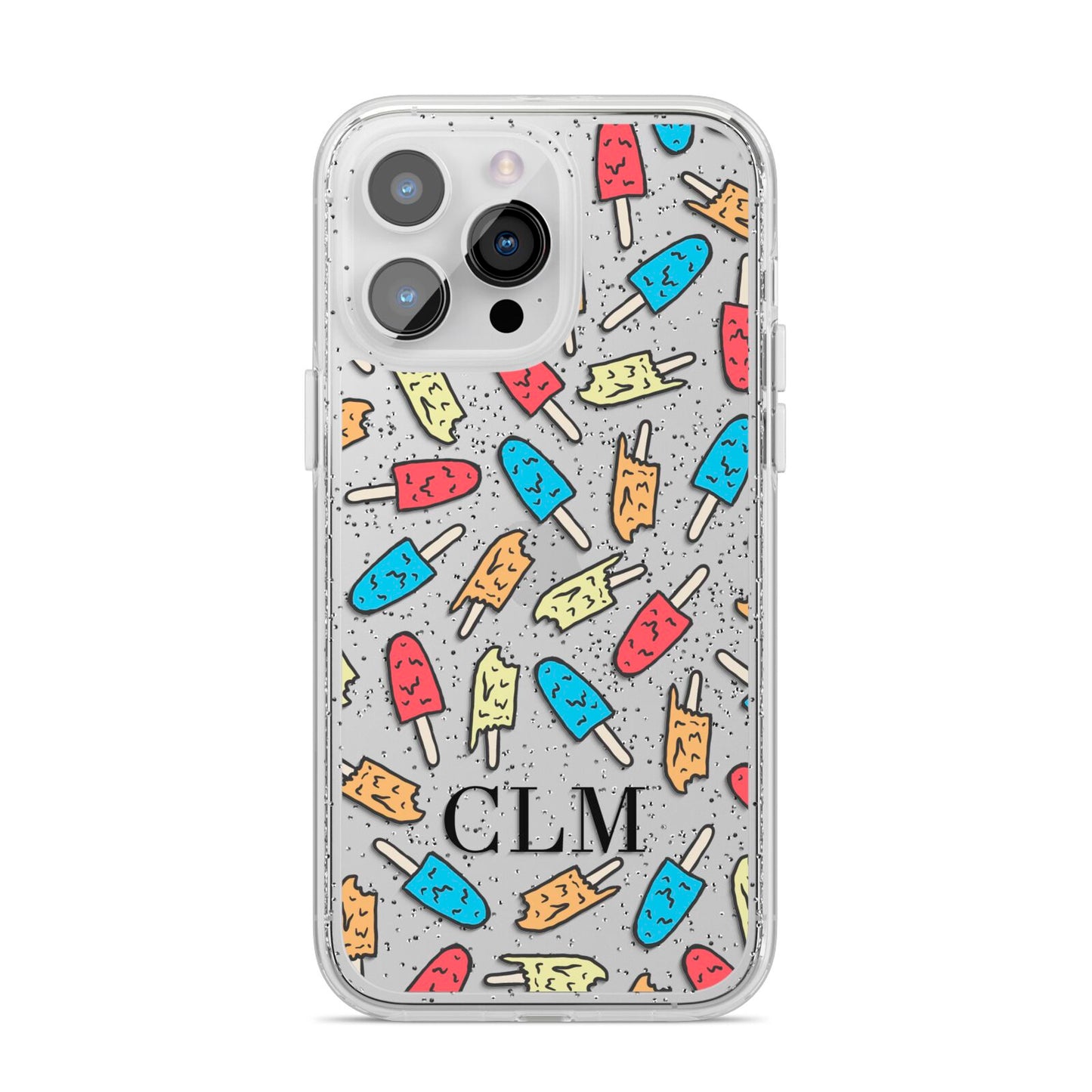 Personalised Ice Lolly Initials iPhone 14 Pro Max Glitter Tough Case Silver