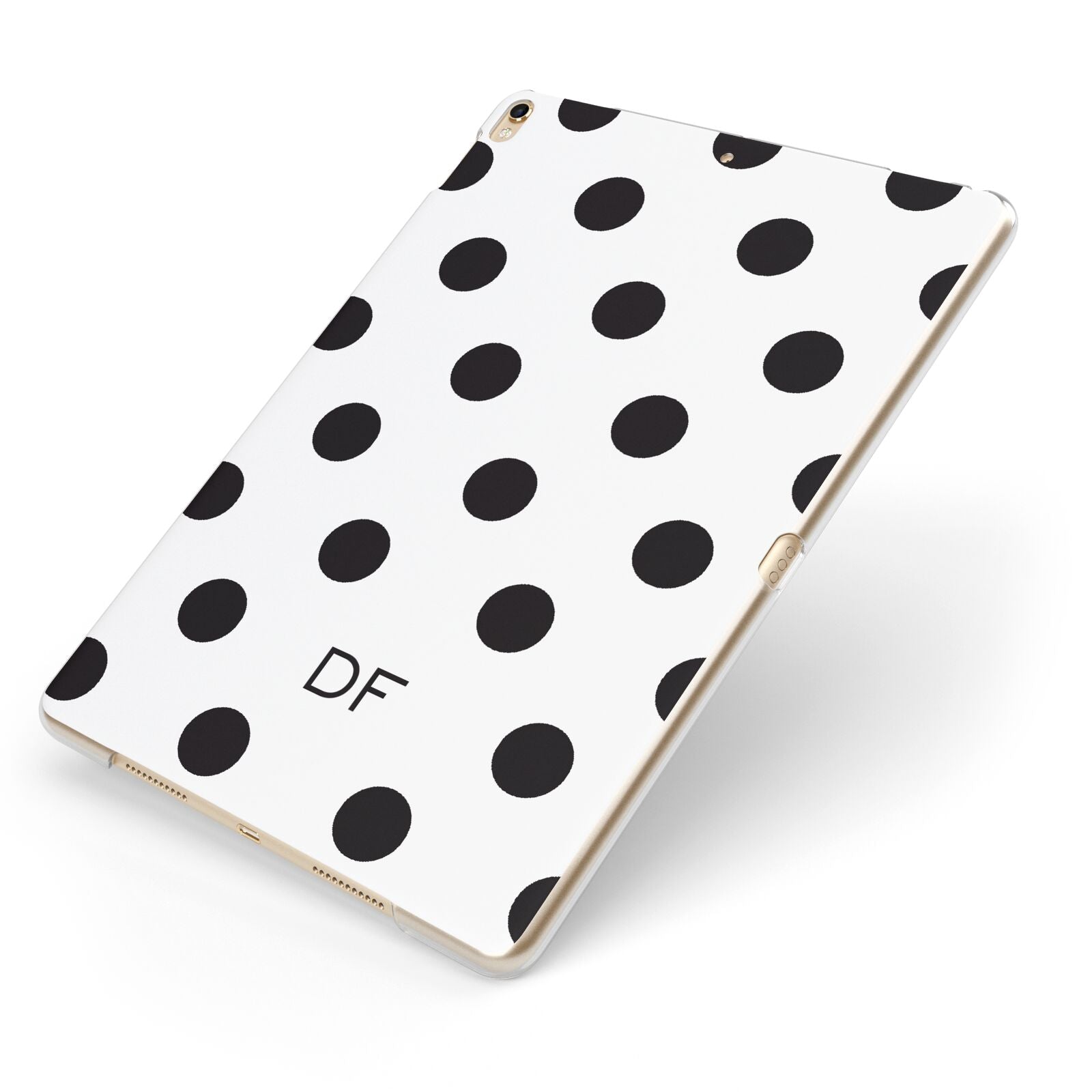 Personalised Initial Black Dots Apple iPad Case on Gold iPad Side View