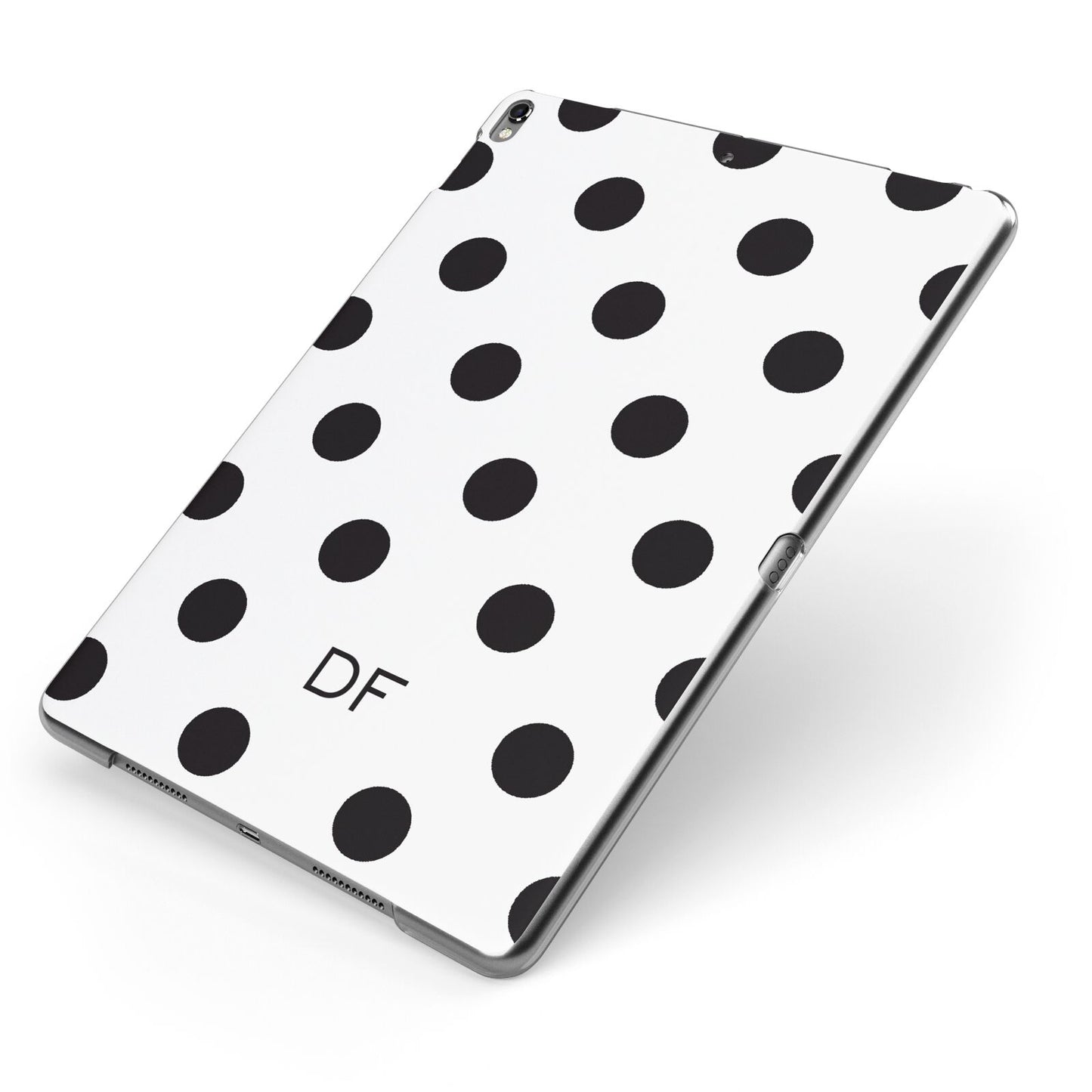 Personalised Initial Black Dots Apple iPad Case on Grey iPad Side View