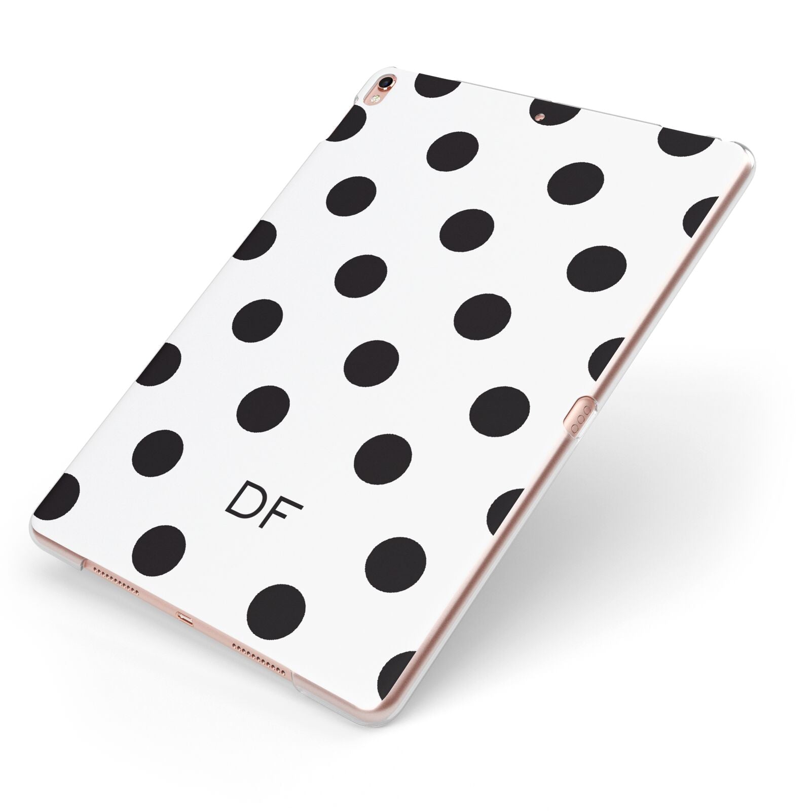 Personalised Initial Black Dots Apple iPad Case on Rose Gold iPad Side View