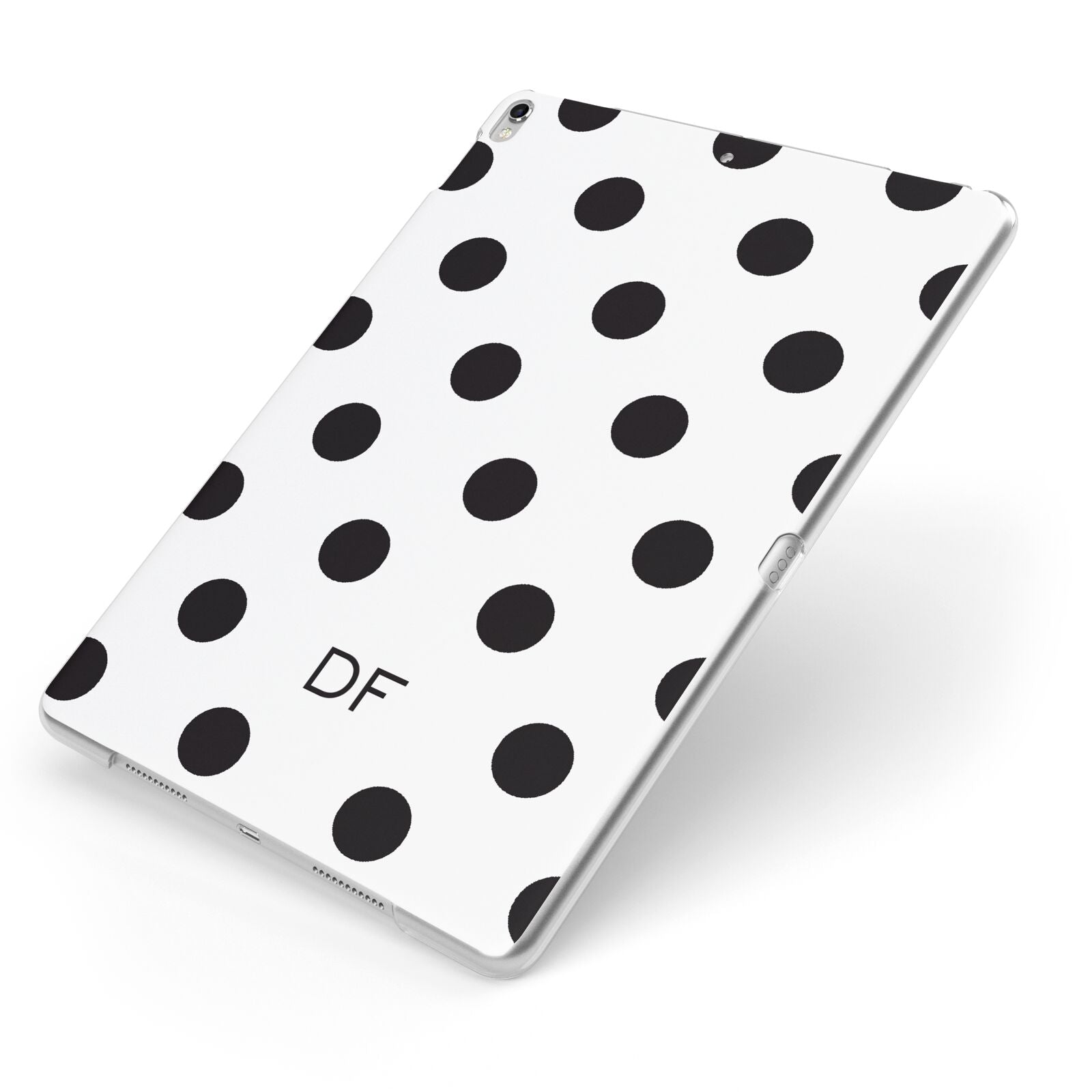 Personalised Initial Black Dots Apple iPad Case on Silver iPad Side View