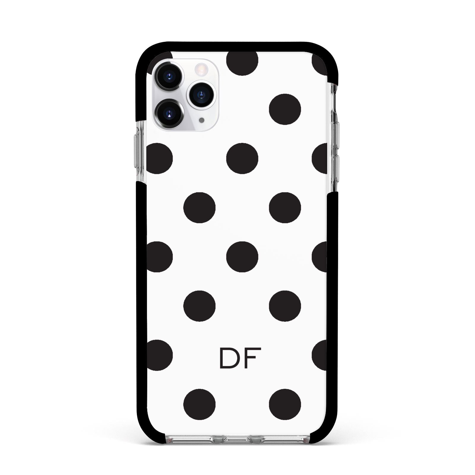 Personalised Initial Black Dots Apple iPhone 11 Pro Max in Silver with Black Impact Case