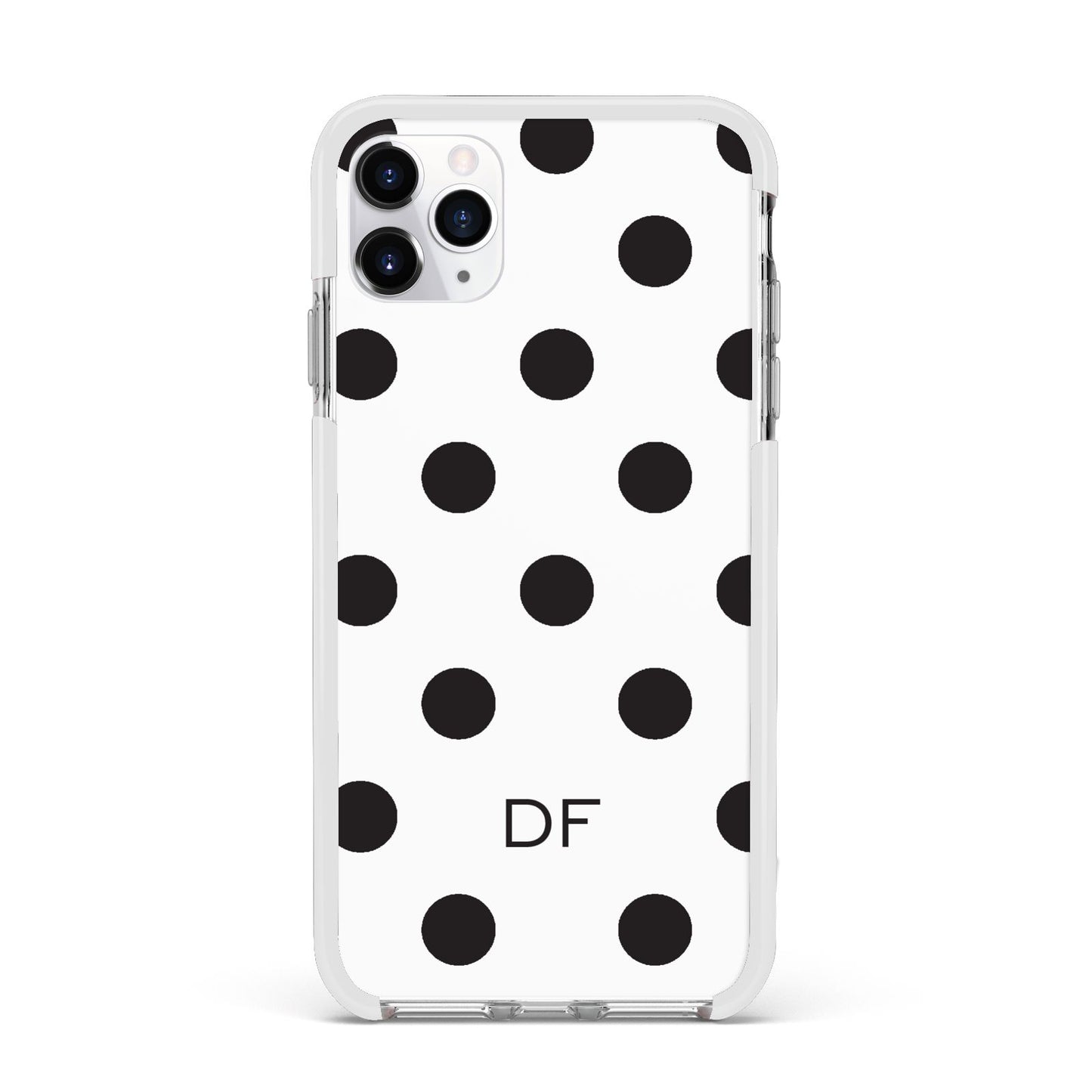 Personalised Initial Black Dots Apple iPhone 11 Pro Max in Silver with White Impact Case