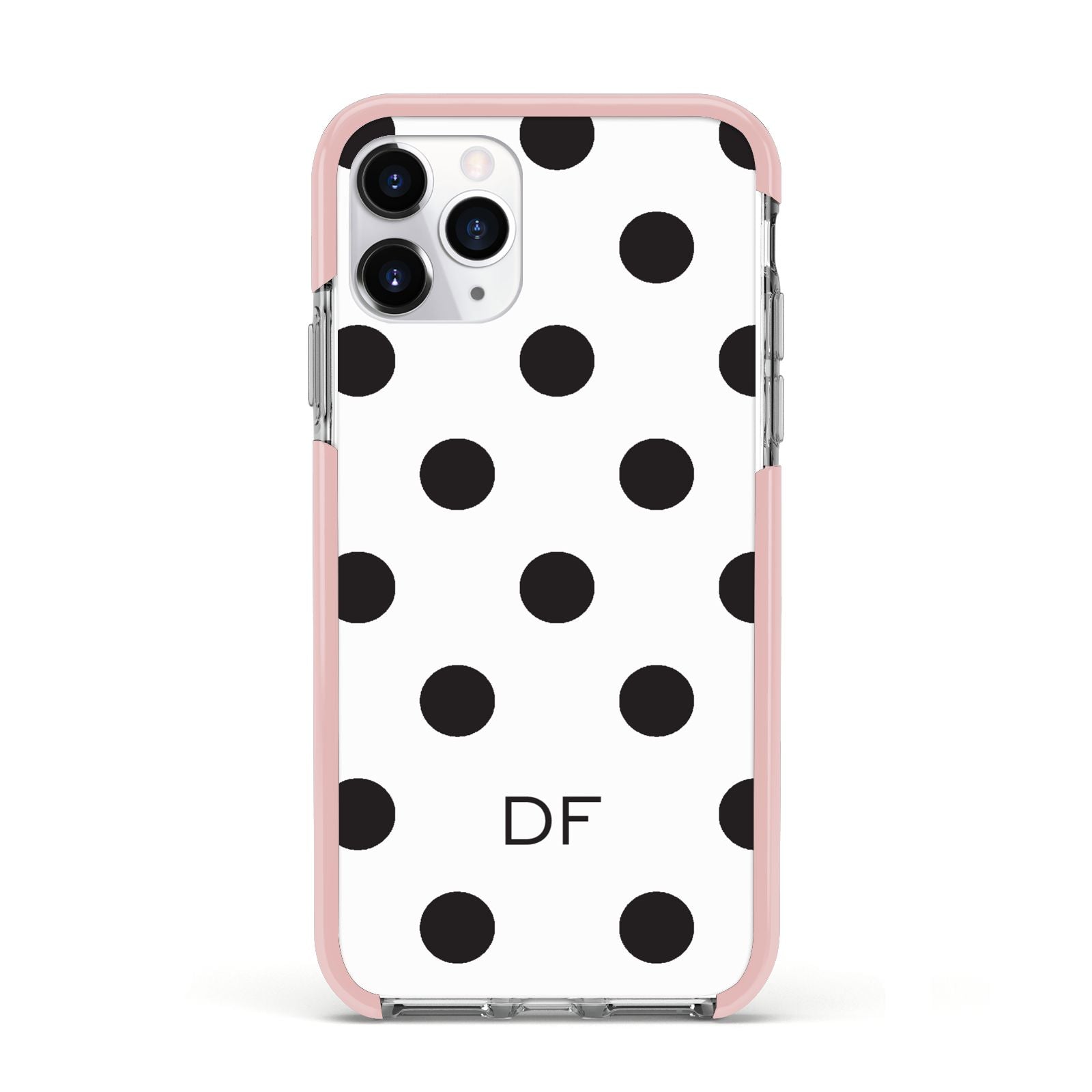 Personalised Initial Black Dots Apple iPhone 11 Pro in Silver with Pink Impact Case