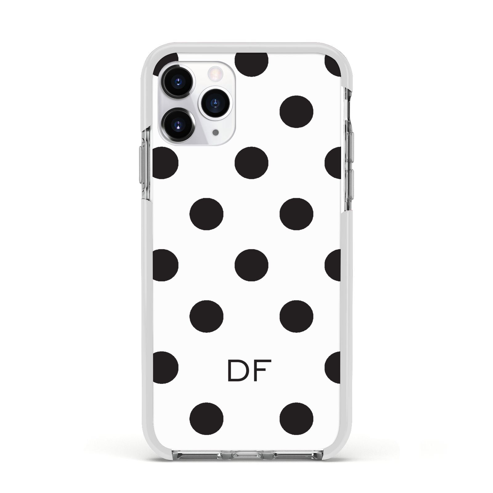 Personalised Initial Black Dots Apple iPhone 11 Pro in Silver with White Impact Case