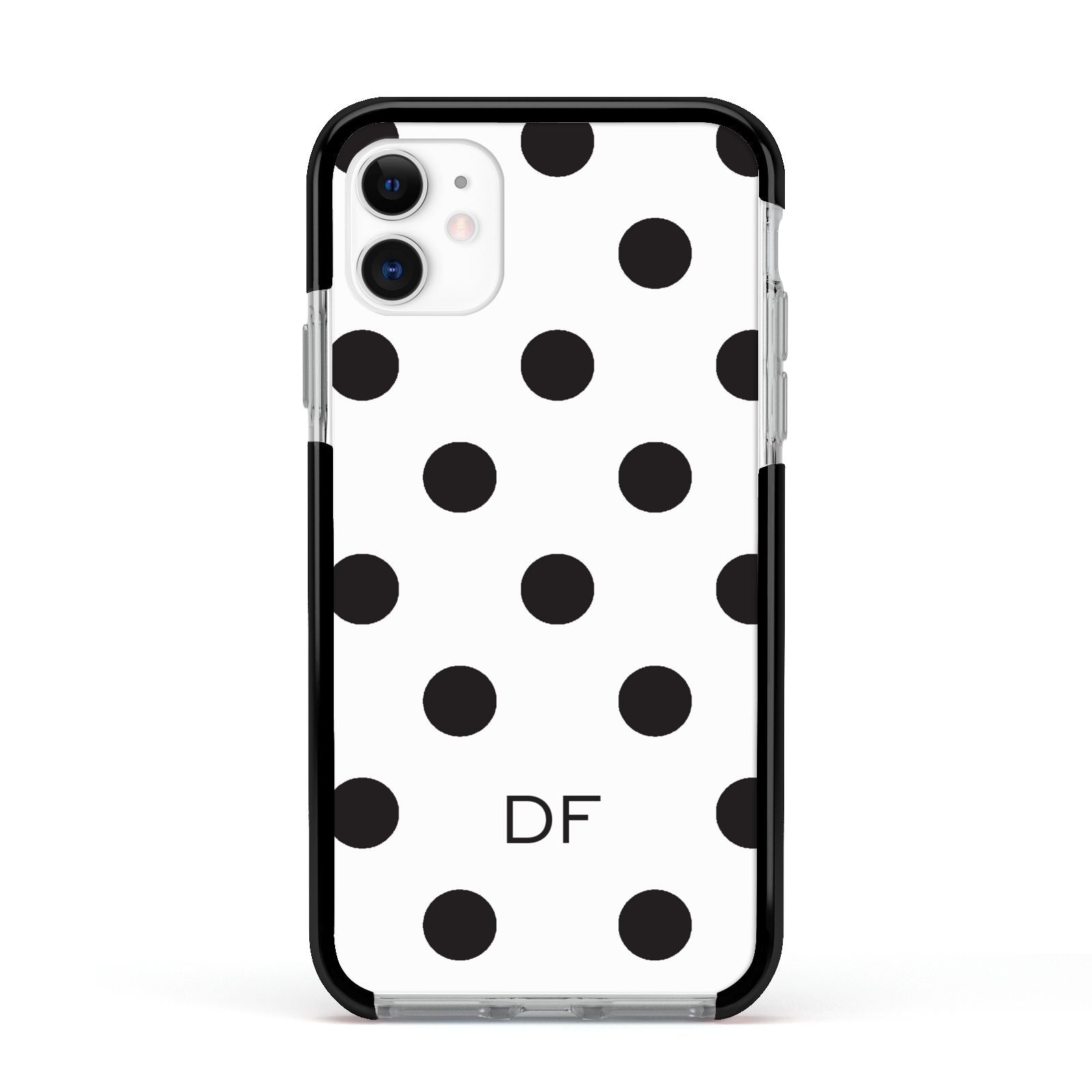 Personalised Initial Black Dots Apple iPhone 11 in White with Black Impact Case