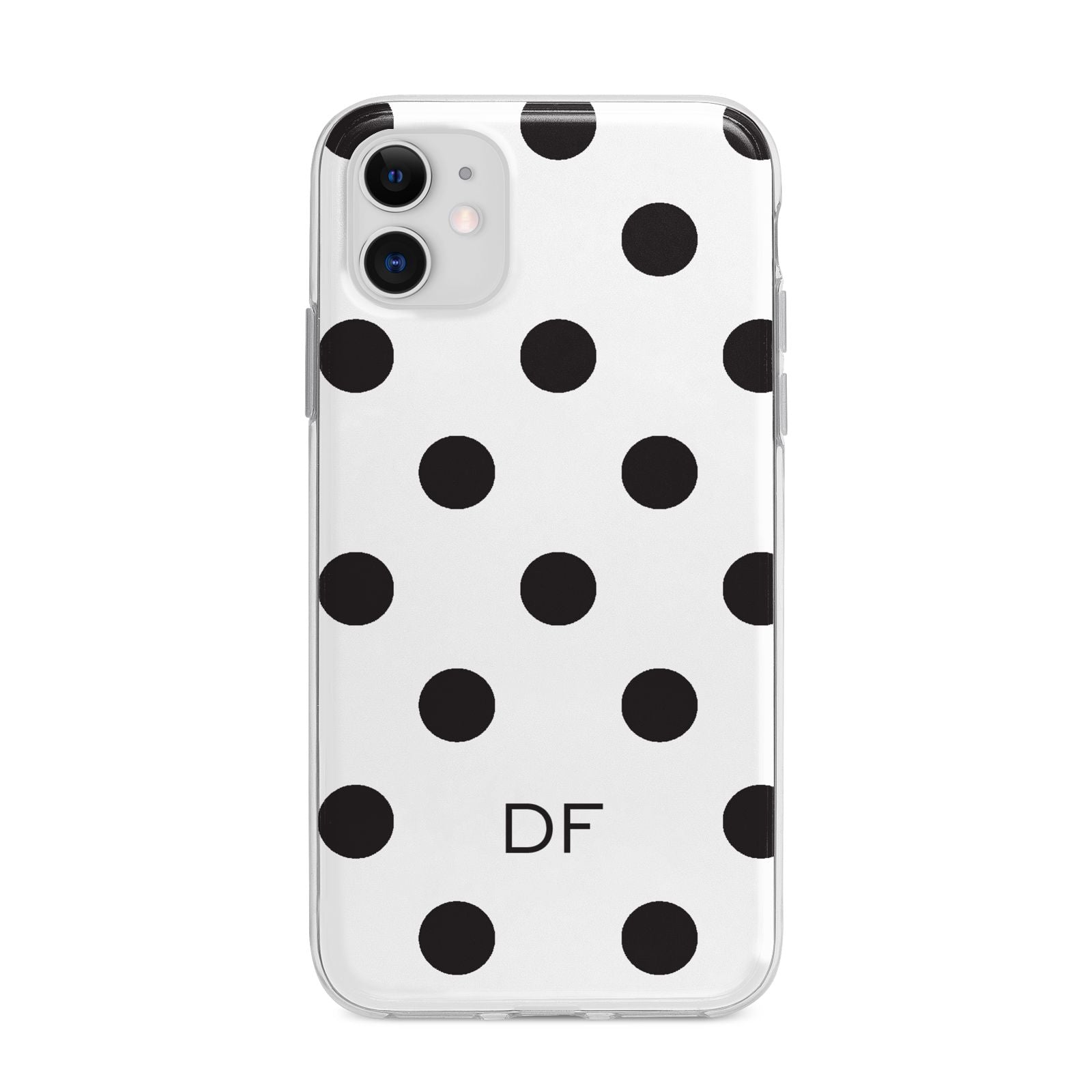 Personalised Initial Black Dots Apple iPhone 11 in White with Bumper Case